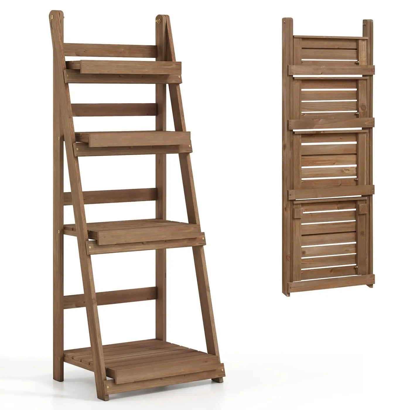 4-Tier Foldable Plant Stand with Slatted Shelves by DirectDeals