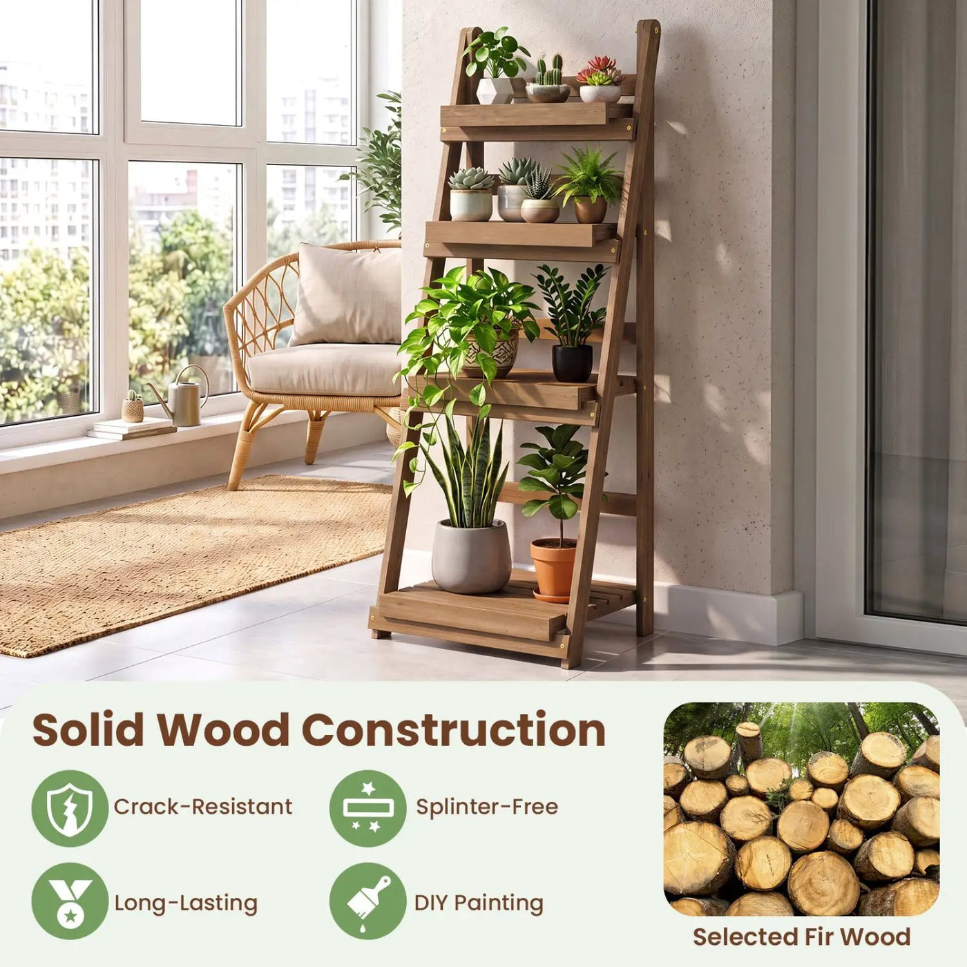 4-Tier Foldable Plant Stand with Slatted Shelves by DirectDeals