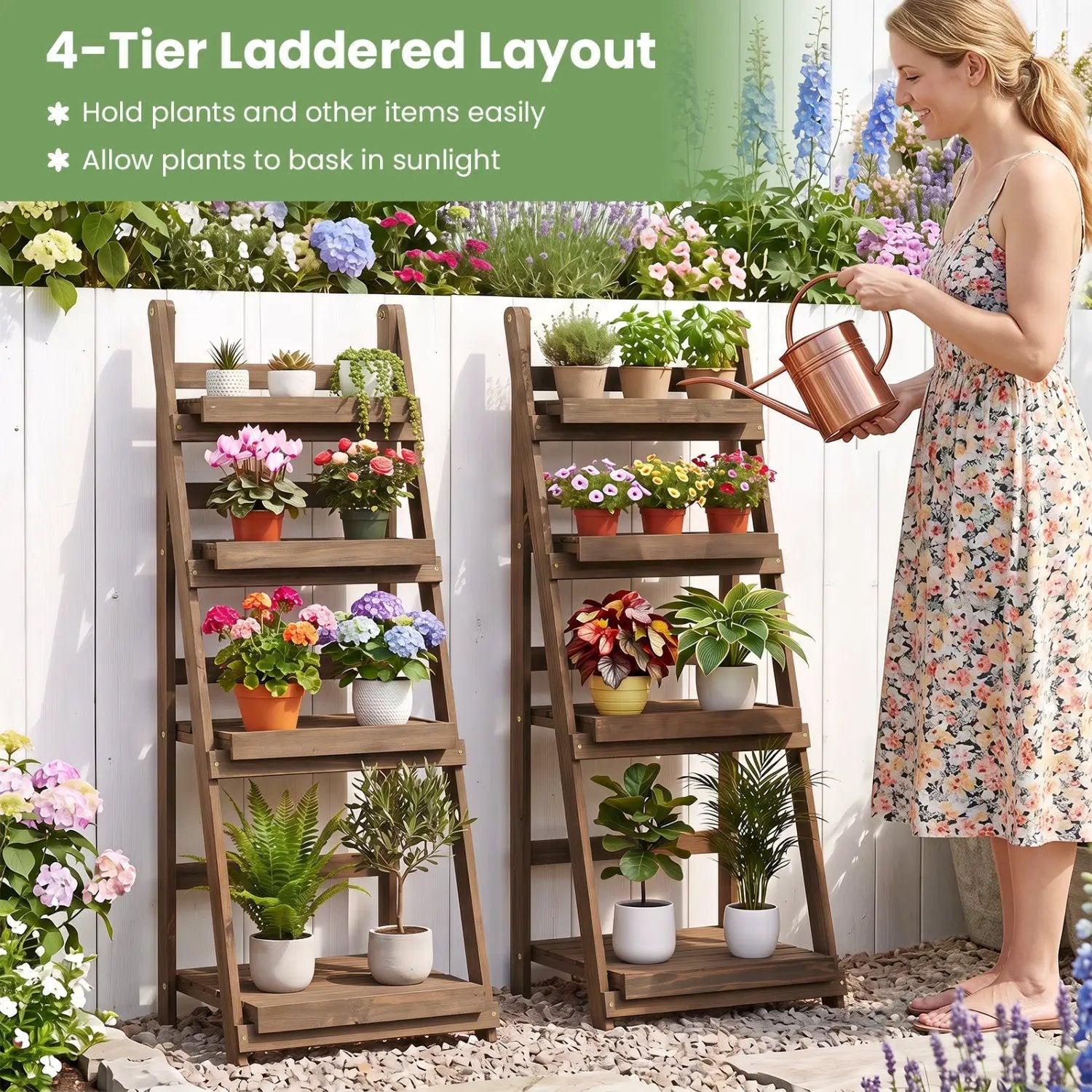4-Tier Foldable Plant Stand with Slatted Shelves by DirectDeals