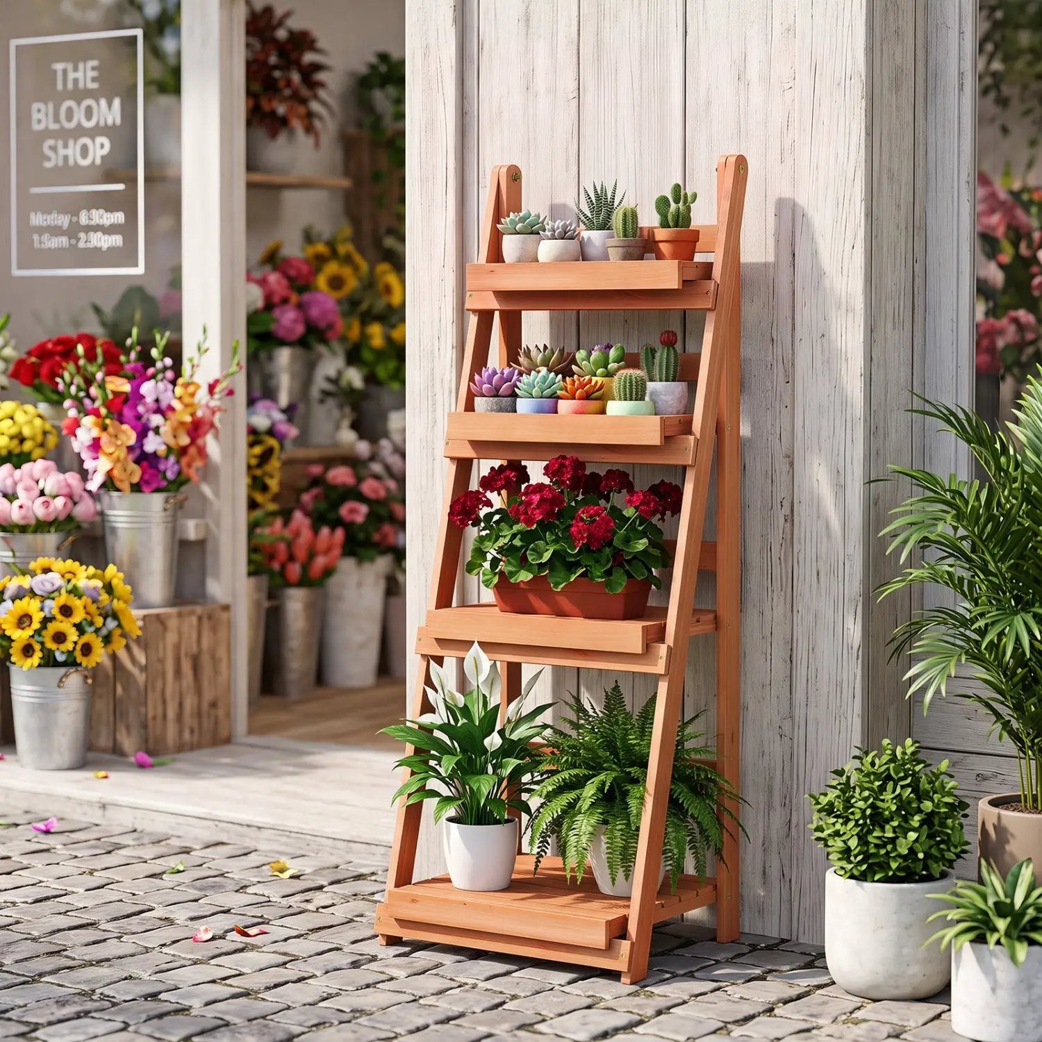 4-Tier Foldable Plant Stand with Slatted Shelves by DirectDeals
