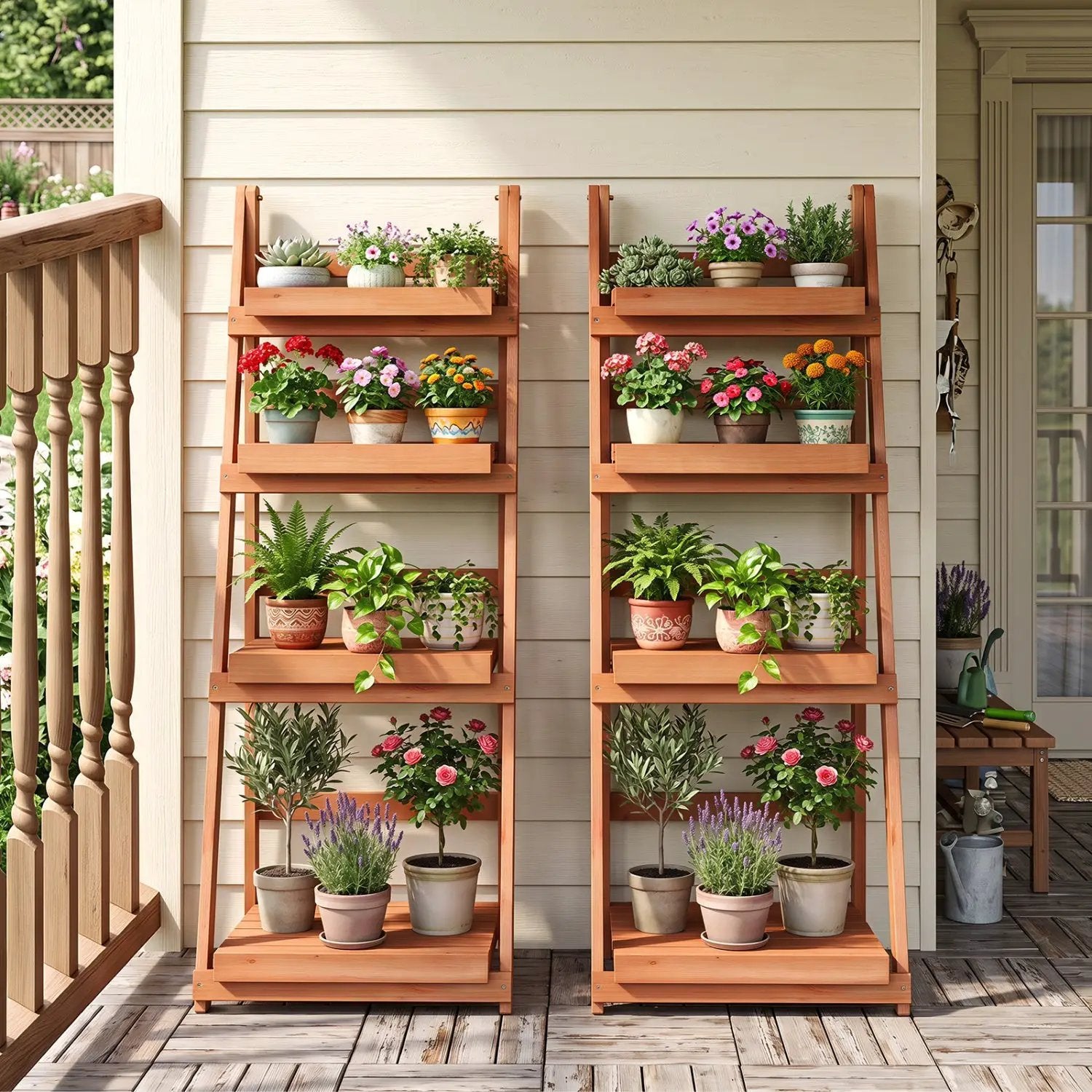 4-Tier Foldable Plant Stand with Slatted Shelves by DirectDeals