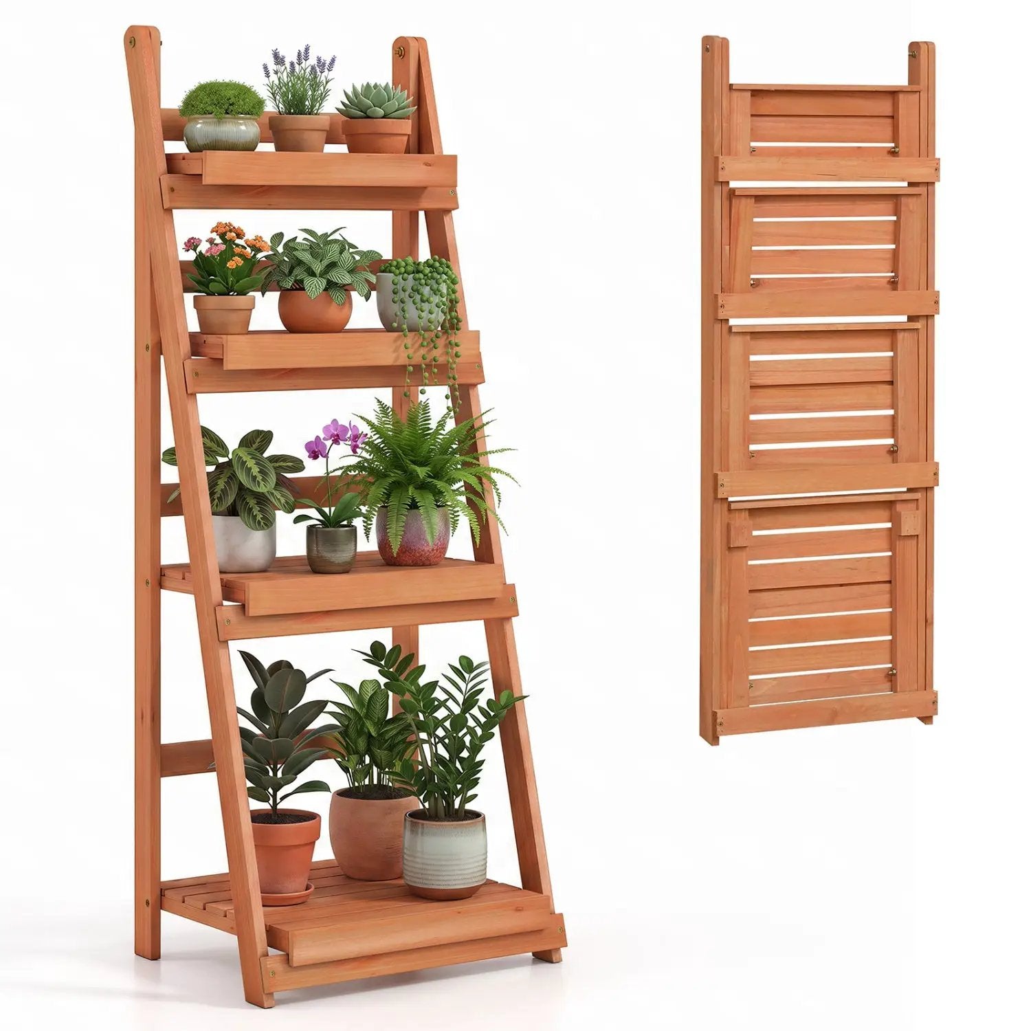 4-Tier Foldable Plant Stand with Slatted Shelves by DirectDeals