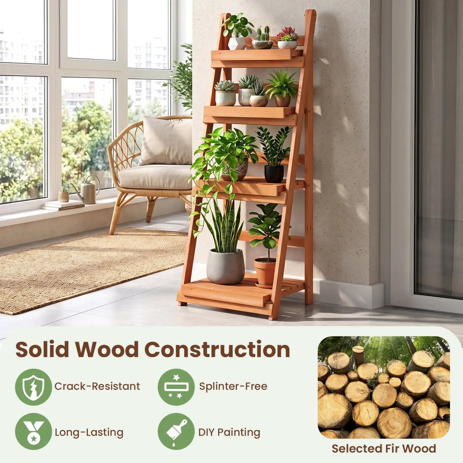4-Tier Foldable Plant Stand with Slatted Shelves by DirectDeals