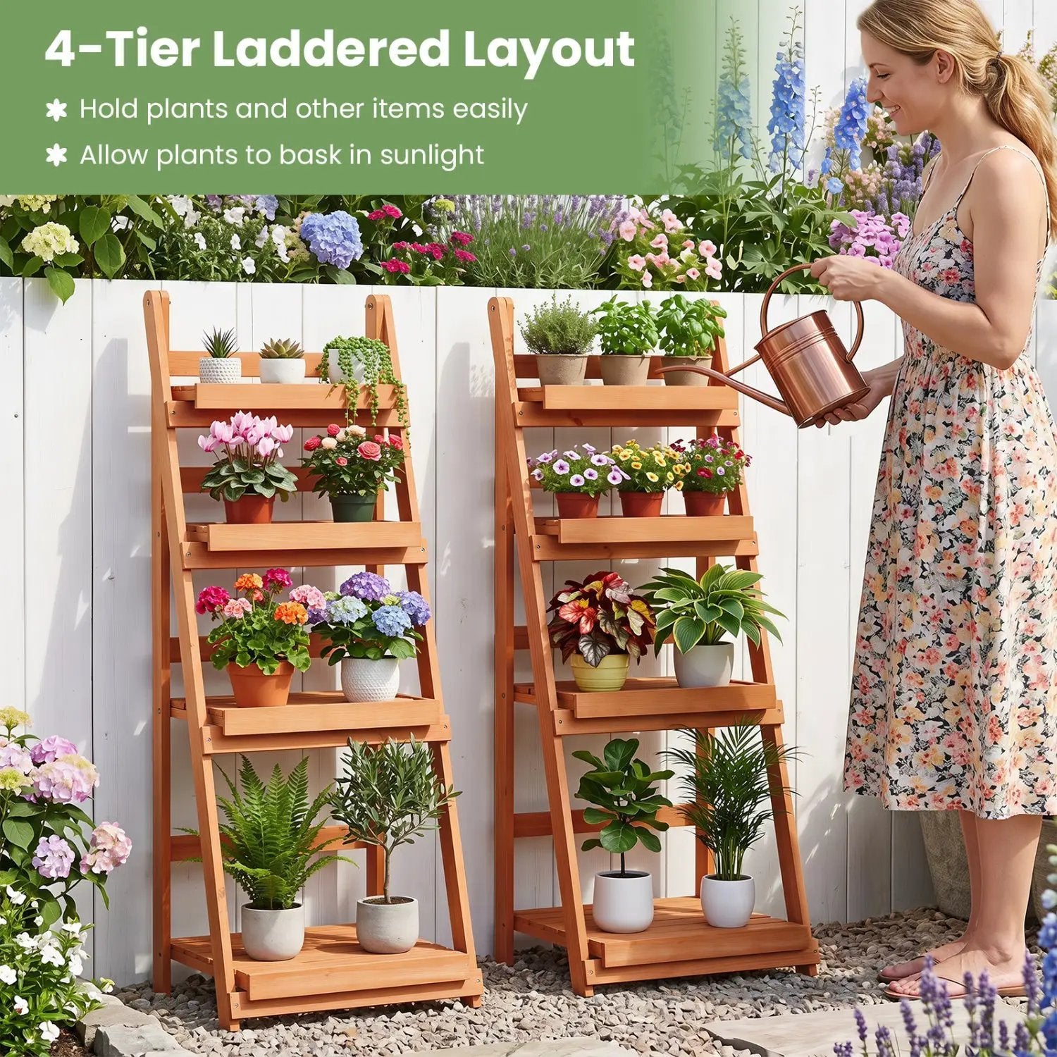 4-Tier Foldable Plant Stand with Slatted Shelves by DirectDeals