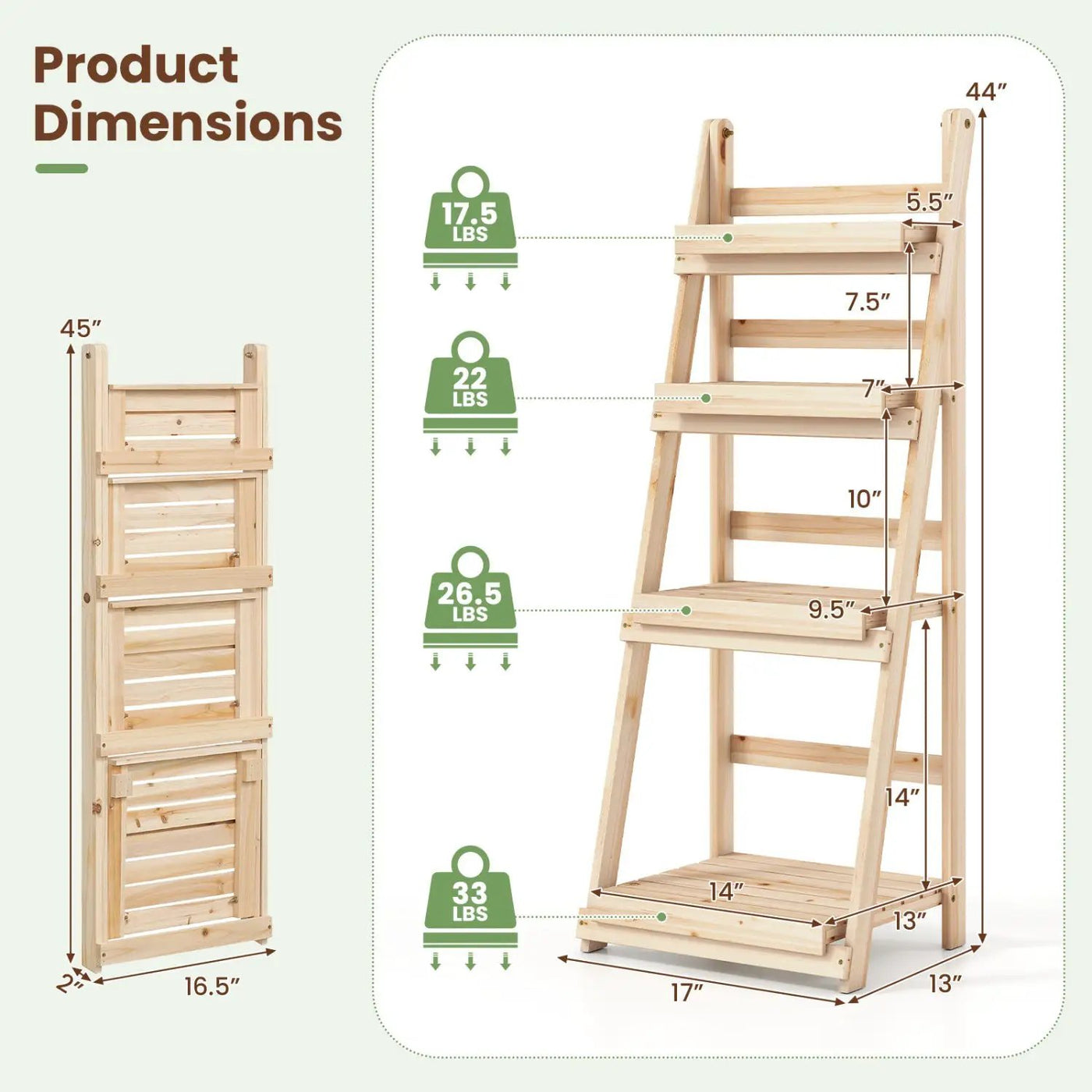 4-Tier Foldable Plant Stand with Slatted Shelves by DirectDeals