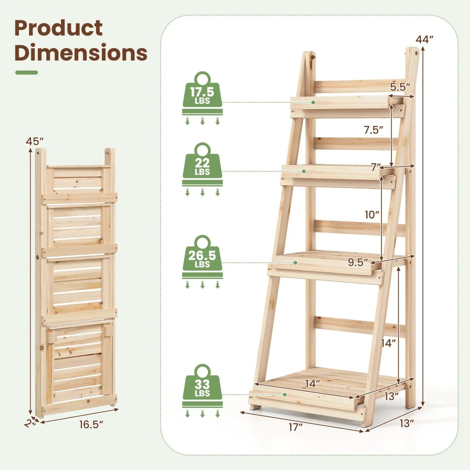 4-Tier Foldable Plant Stand with Slatted Shelves by DirectDeals