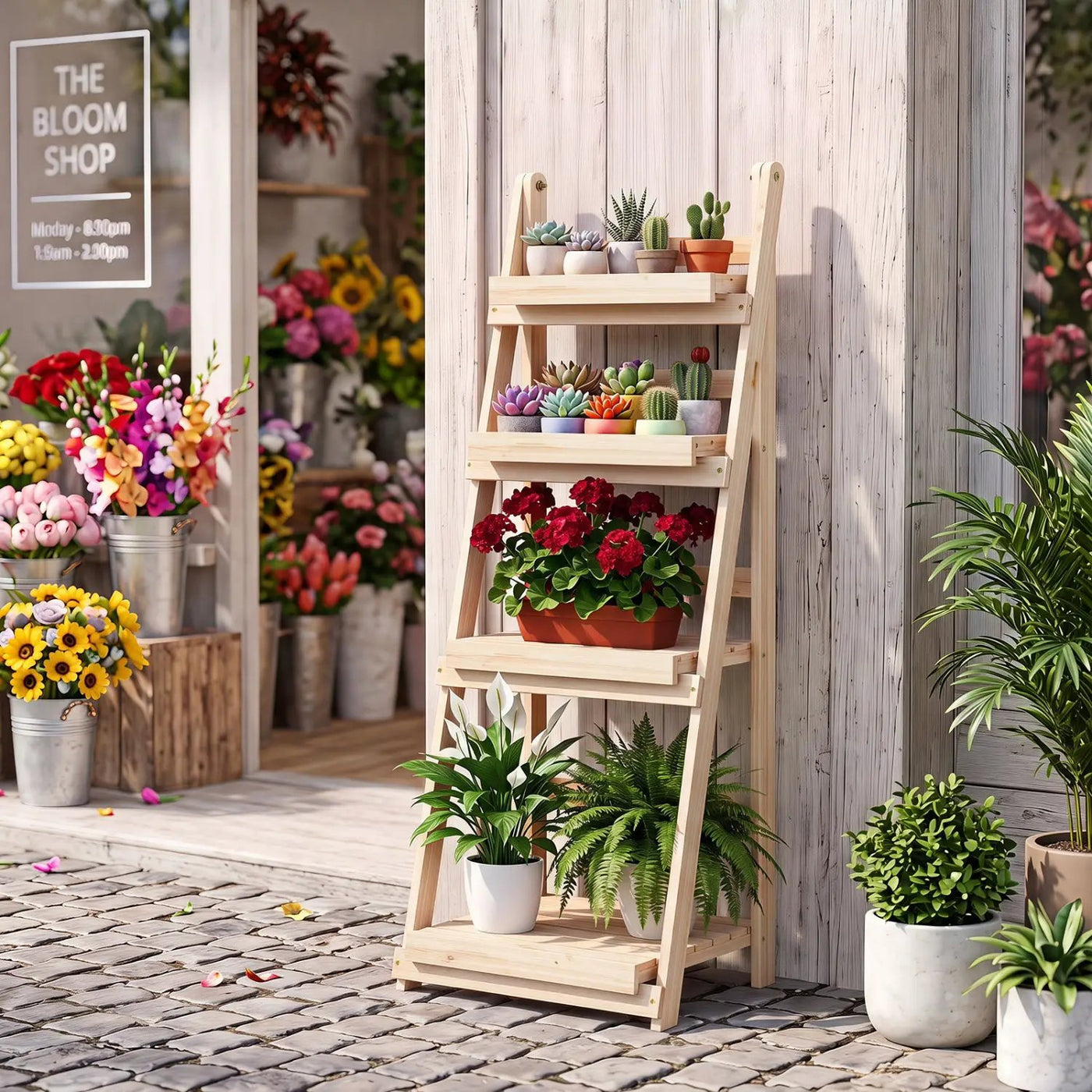 4-Tier Foldable Plant Stand with Slatted Shelves by DirectDeals
