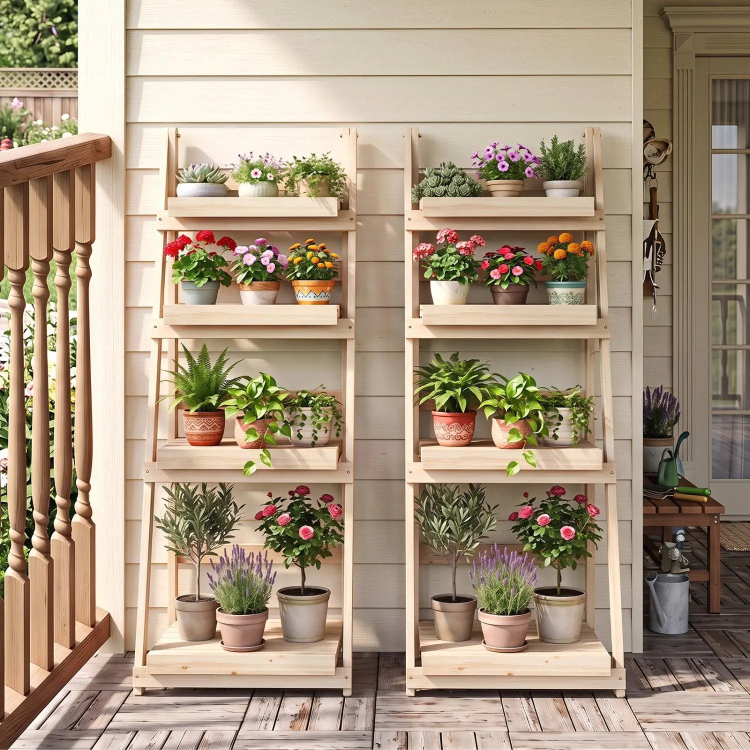 4-Tier Foldable Plant Stand with Slatted Shelves by DirectDeals