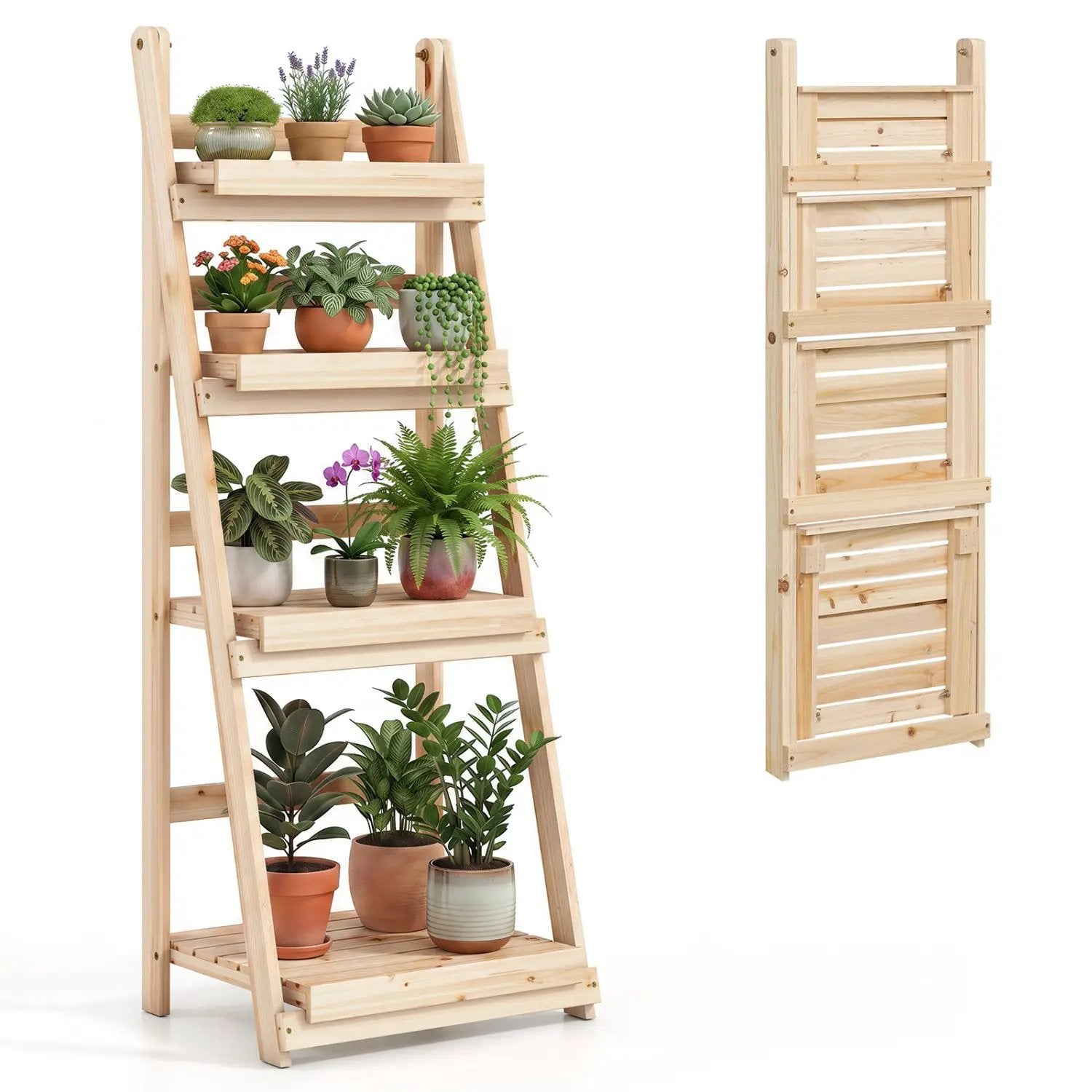 4-Tier Foldable Plant Stand with Slatted Shelves by DirectDeals