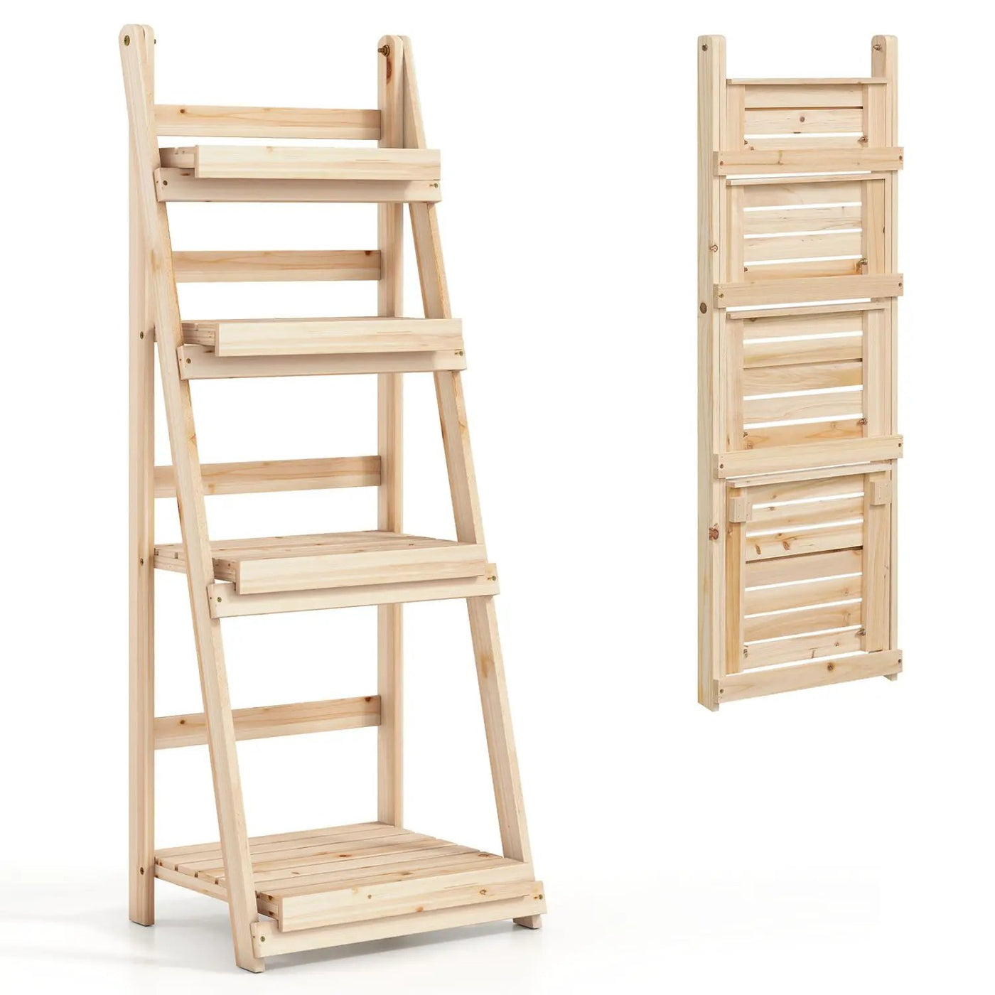4-Tier Foldable Plant Stand with Slatted Shelves by DirectDeals
