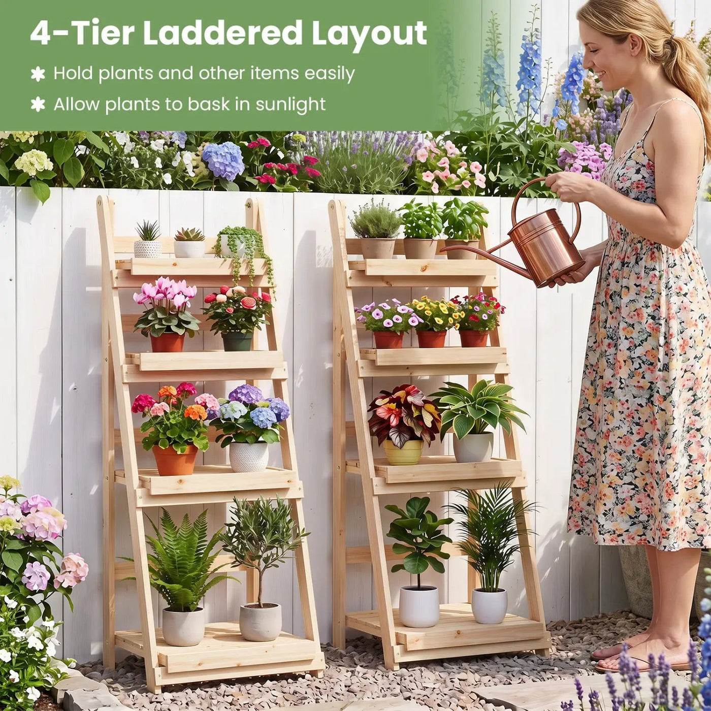 4-Tier Foldable Plant Stand with Slatted Shelves by DirectDeals