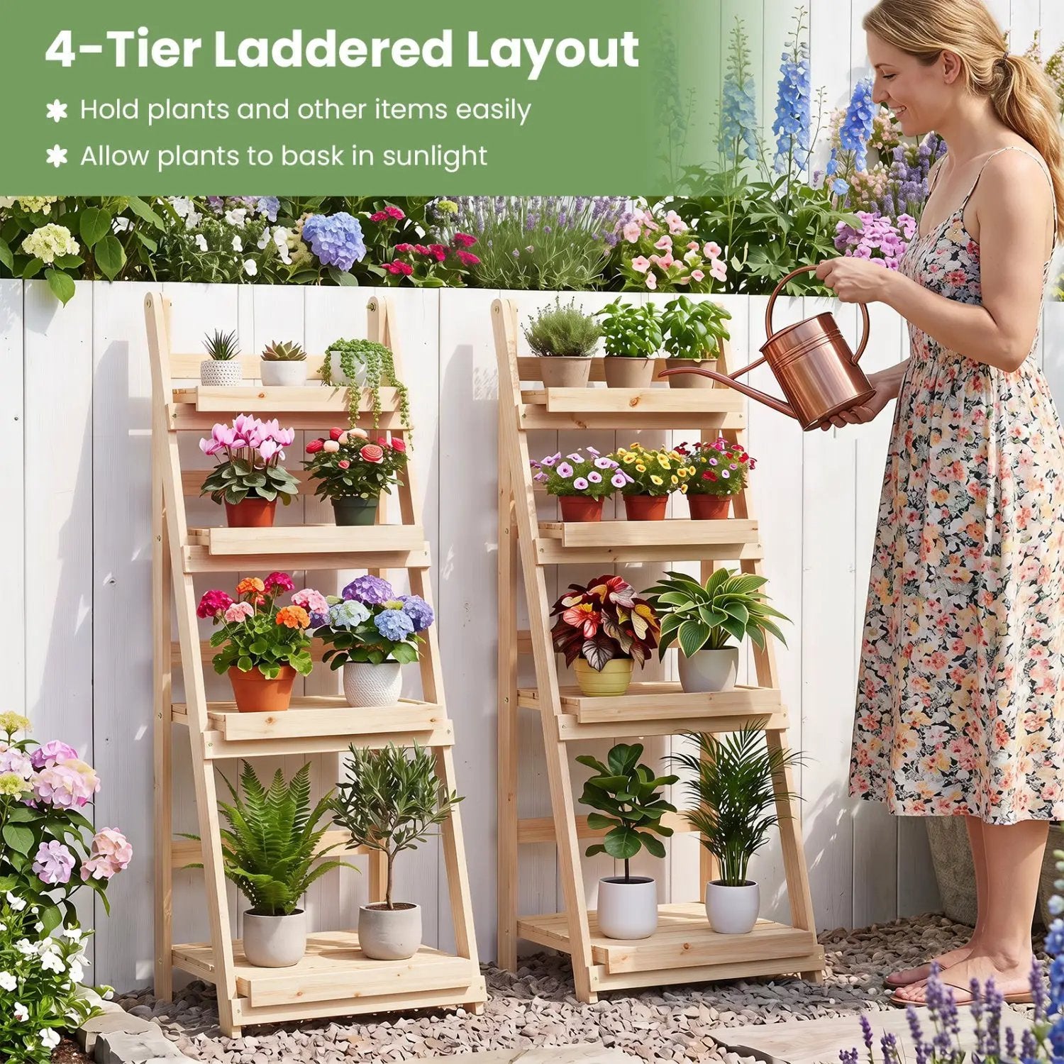 4-Tier Foldable Plant Stand with Slatted Shelves by DirectDeals