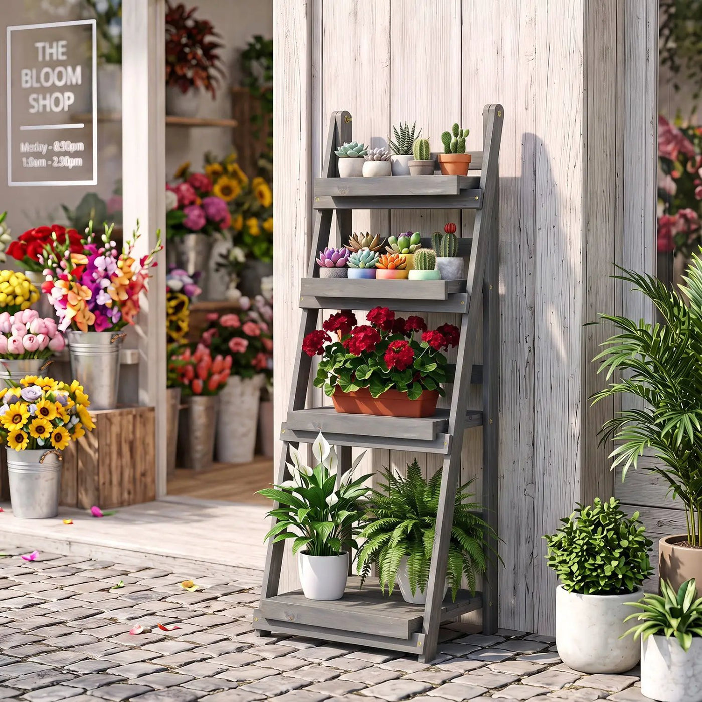 4-Tier Foldable Plant Stand with Slatted Shelves by DirectDeals
