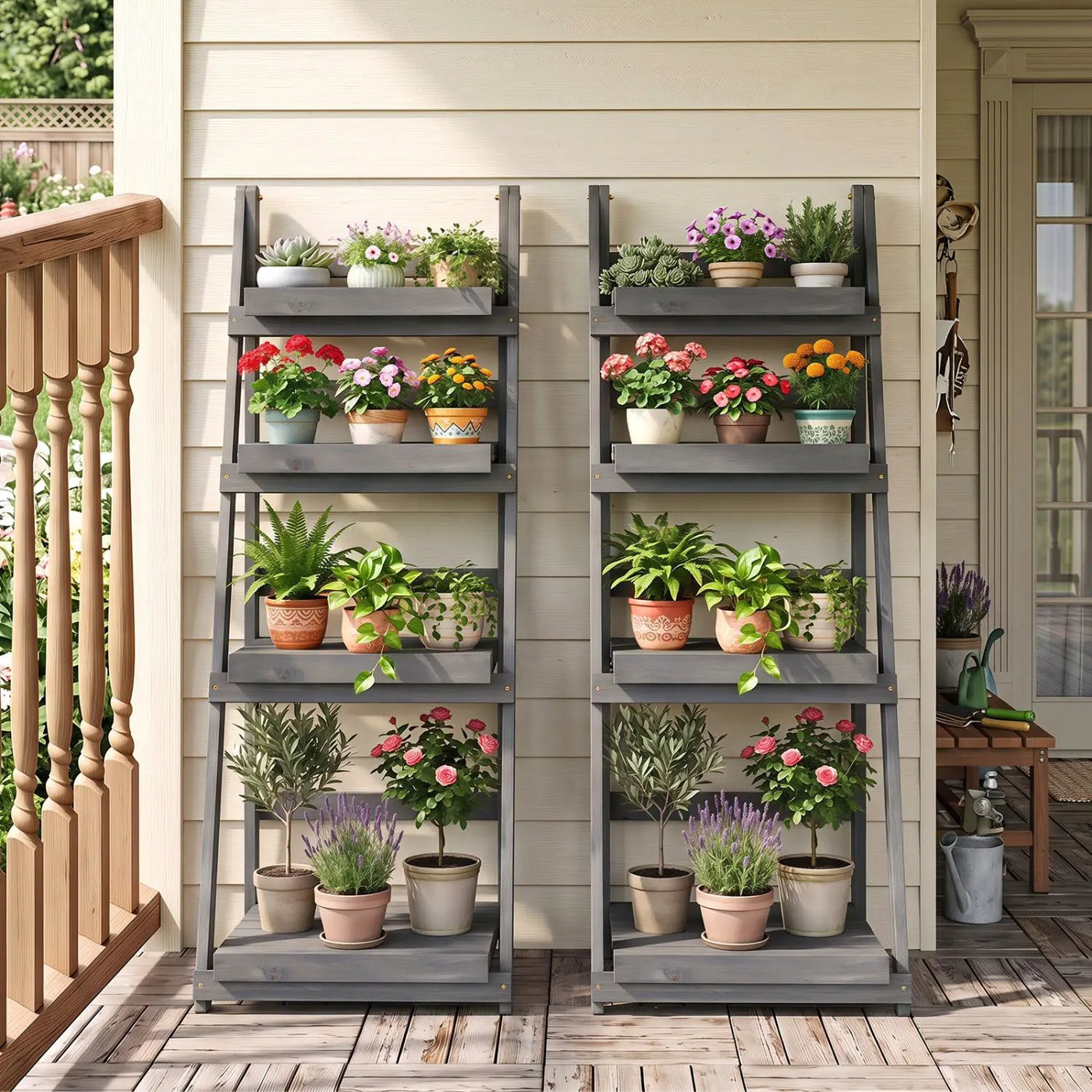 4-Tier Foldable Plant Stand with Slatted Shelves by DirectDeals