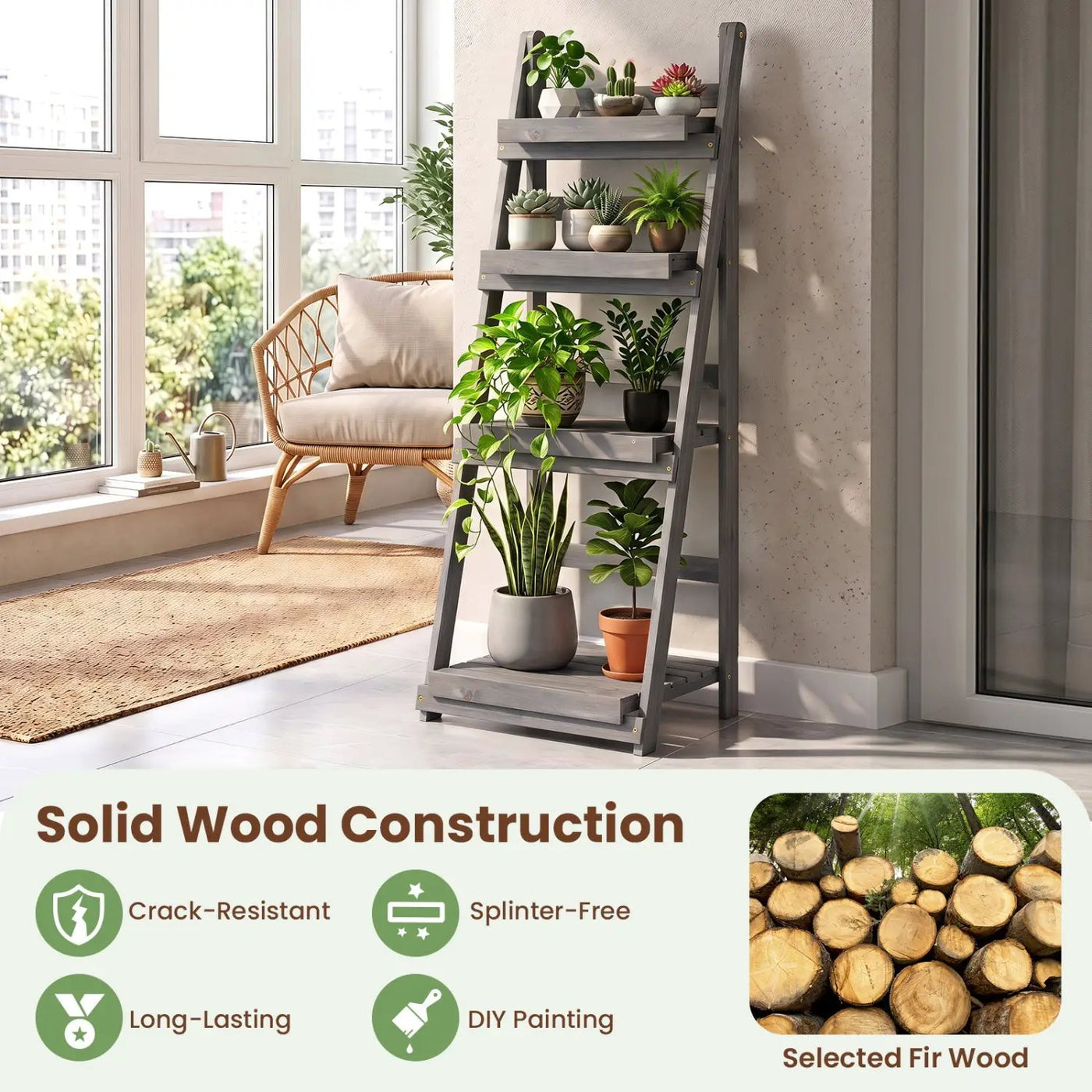 4-Tier Foldable Plant Stand with Slatted Shelves by DirectDeals