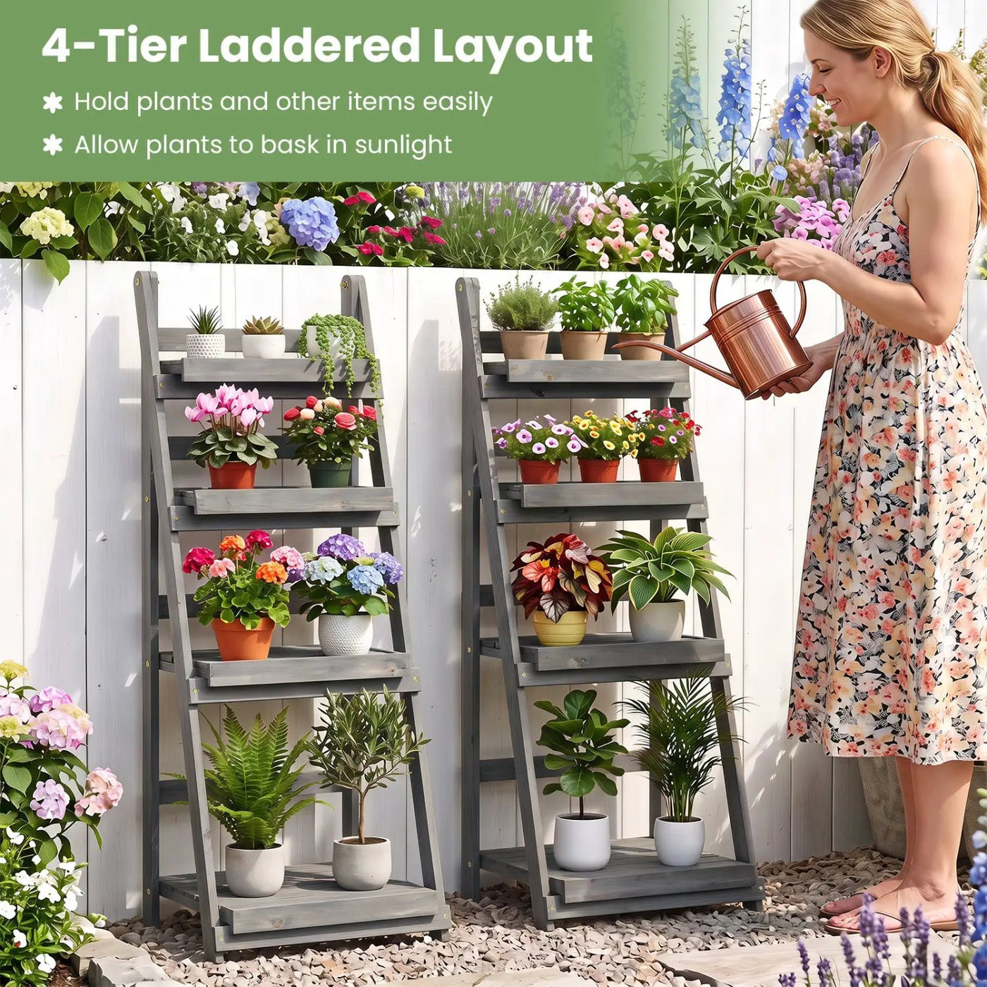 4-Tier Foldable Plant Stand with Slatted Shelves by DirectDeals