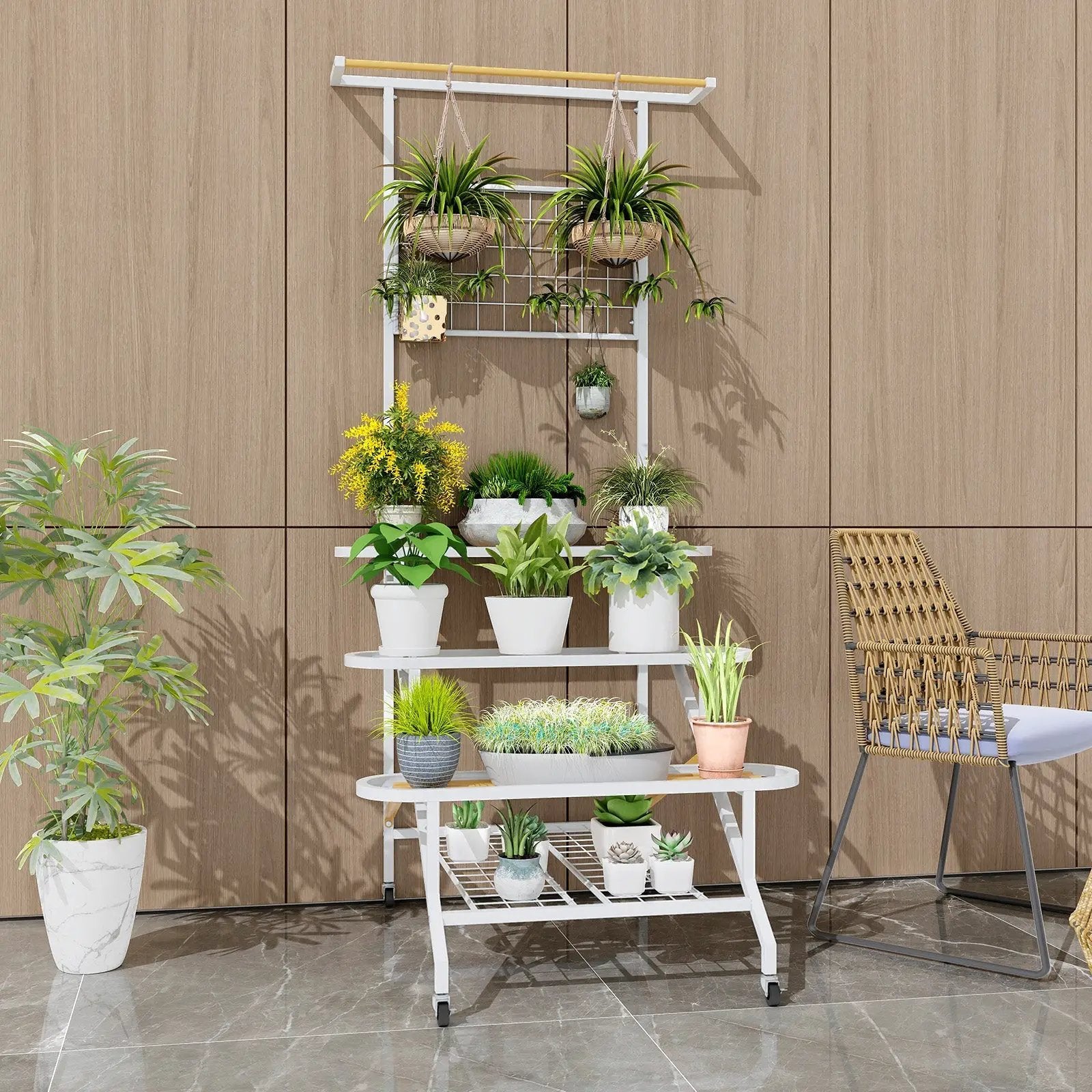 4-Tier Hanging Plant Stand with Hanging Bar by DirectDeals