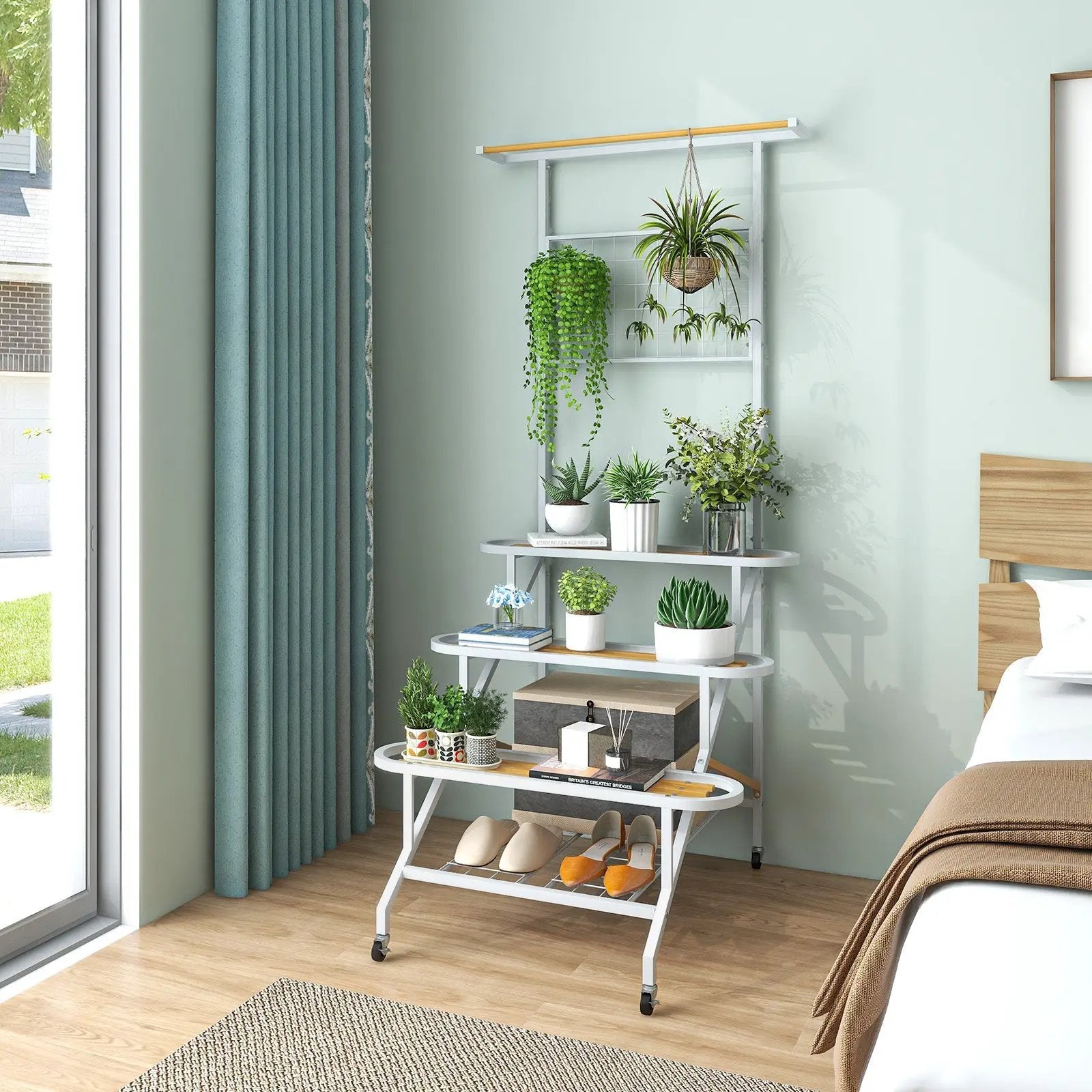 4-Tier Hanging Plant Stand with Hanging Bar by DirectDeals