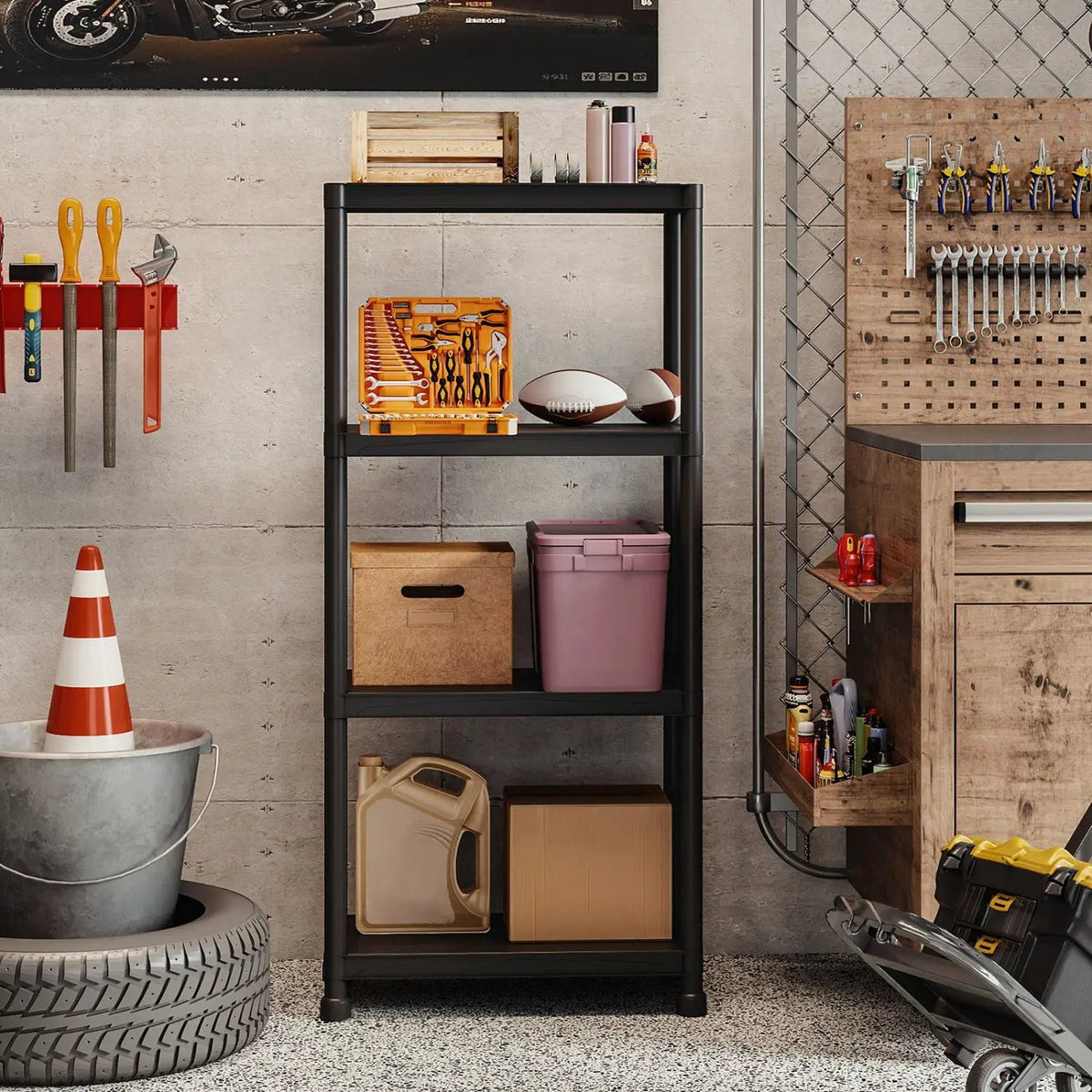 4-Tier Heavy-Duty Plastic Storage Shelves Freestanding Garage Shelving Unit, photo 4 of 24