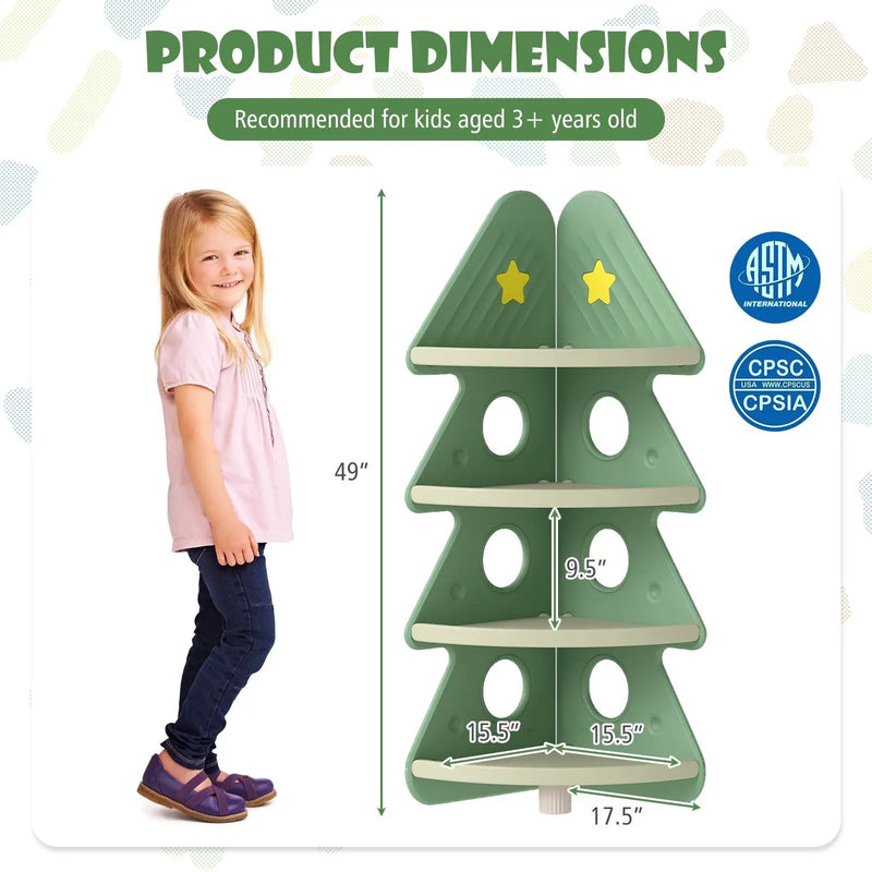 4-Tier Kids Corner Bookshelf Baby Display Shelf for Kids Room-Green by DirectDeals