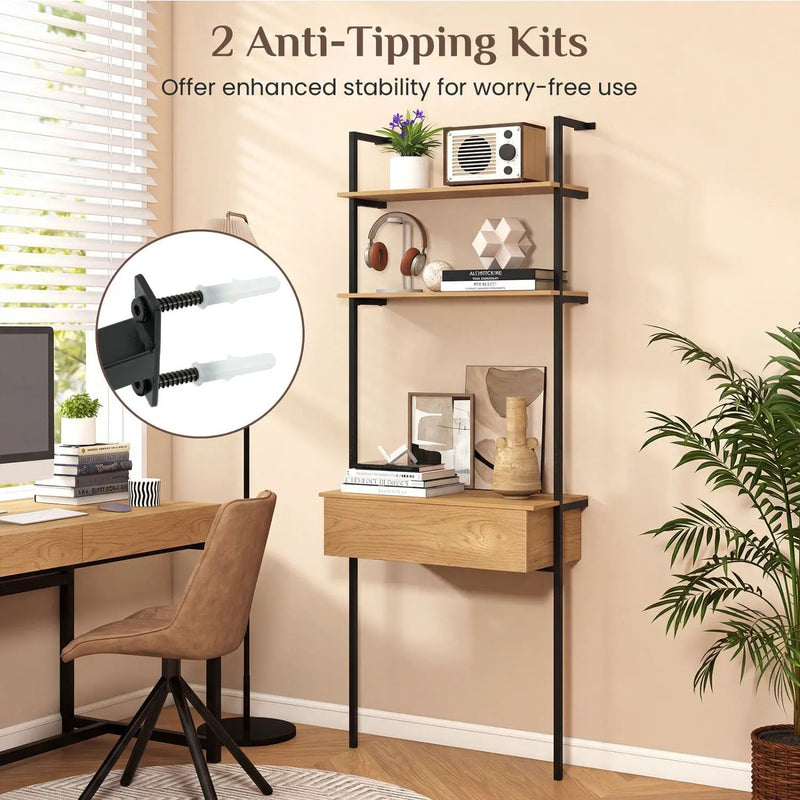 4-Tier Ladder Bookshelf with Drawer and Metal Frame by DirectDeals