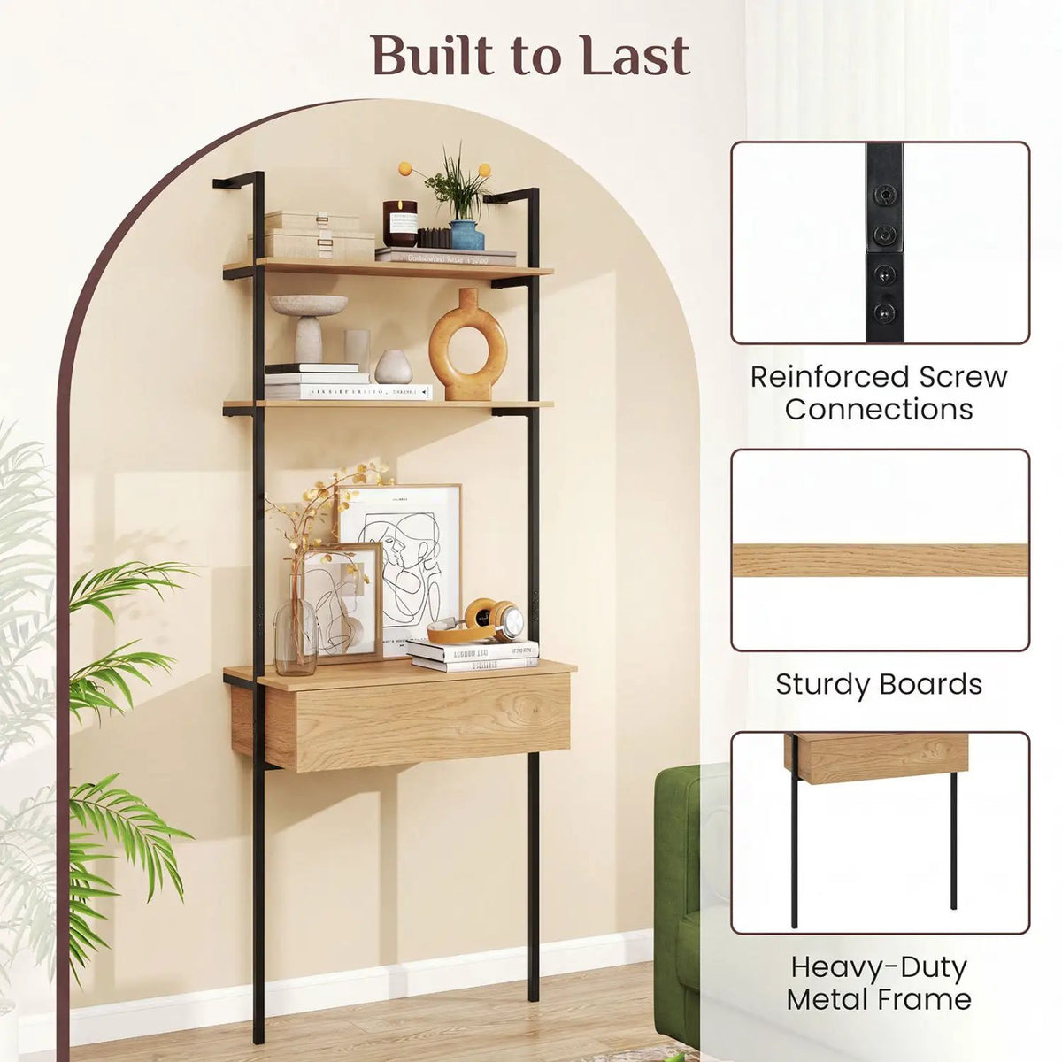 4-Tier Ladder Bookshelf with Drawer and Metal Frame, photo 16 of 16