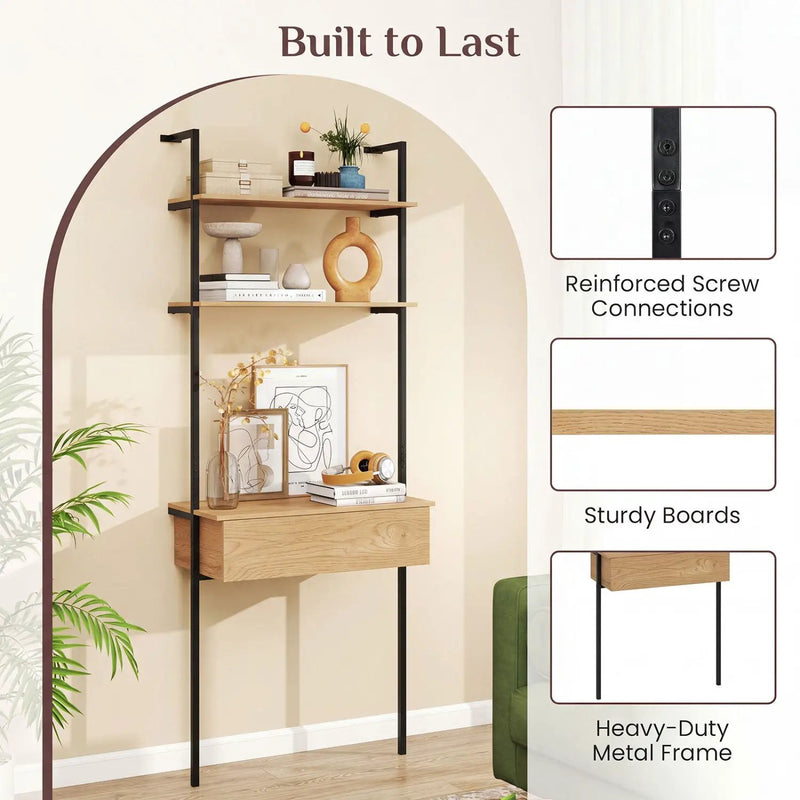 4-Tier Ladder Bookshelf with Drawer and Metal Frame by DirectDeals
