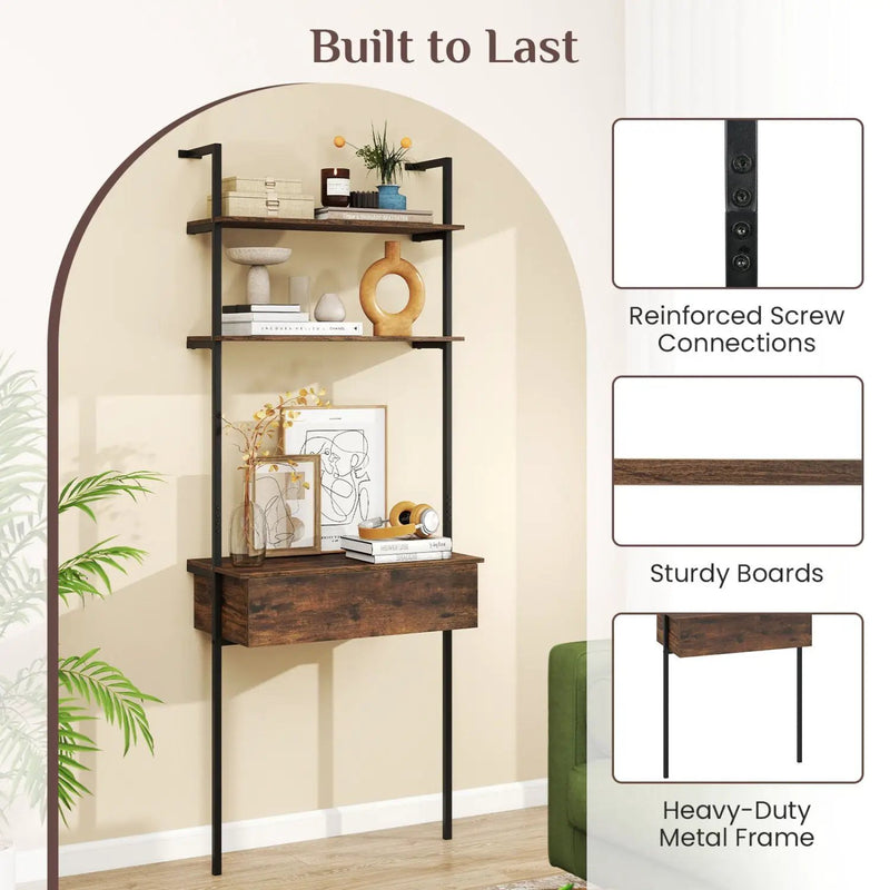 4-Tier Ladder Bookshelf with Drawer and Metal Frame by DirectDeals