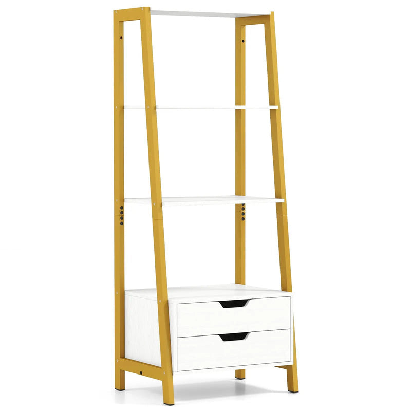 4-Tier Ladder Shelf with 2 Drawers 52.5 Inch Tall Freestanding Bookcase by DirectDeals