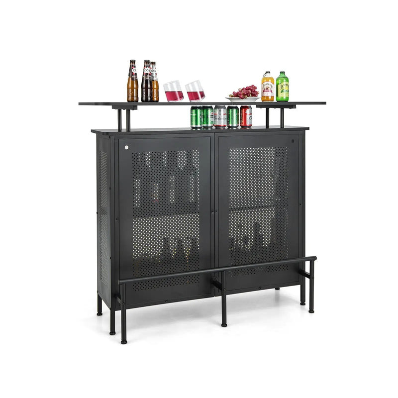 4-Tier Liquor Bar Table with 6 Glass Holders and Metal Footrest-Black by DirectDeals