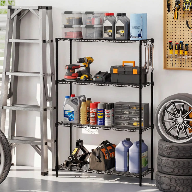 4-Tier Metal Storage Shelving Unit with V-Shaped Wire Rack and 1000 LBS Capacity-Black by DirectDeals