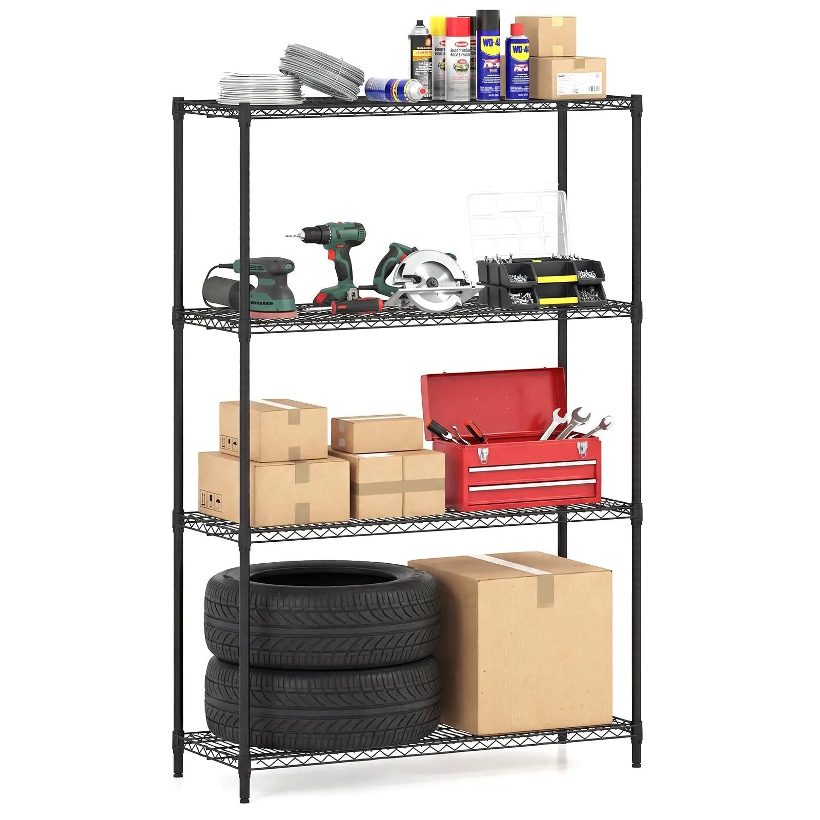 4-Tier Metal Storage Shelving Unit with V-Shaped Wire Rack-Black by DirectDeals