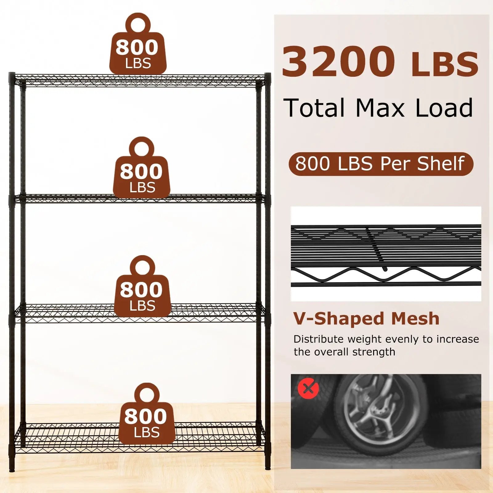 4-Tier Metal Storage Shelving Unit with V-Shaped Wire Rack-Black by DirectDeals