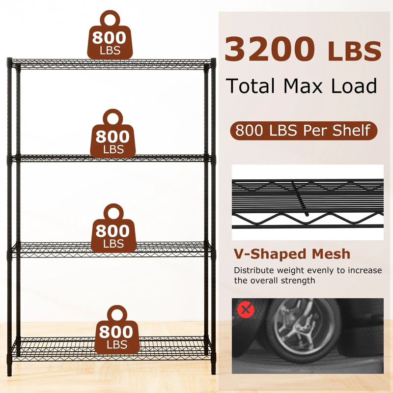 4-Tier Metal Storage Shelving Unit with V-Shaped Wire Rack-Black by DirectDeals