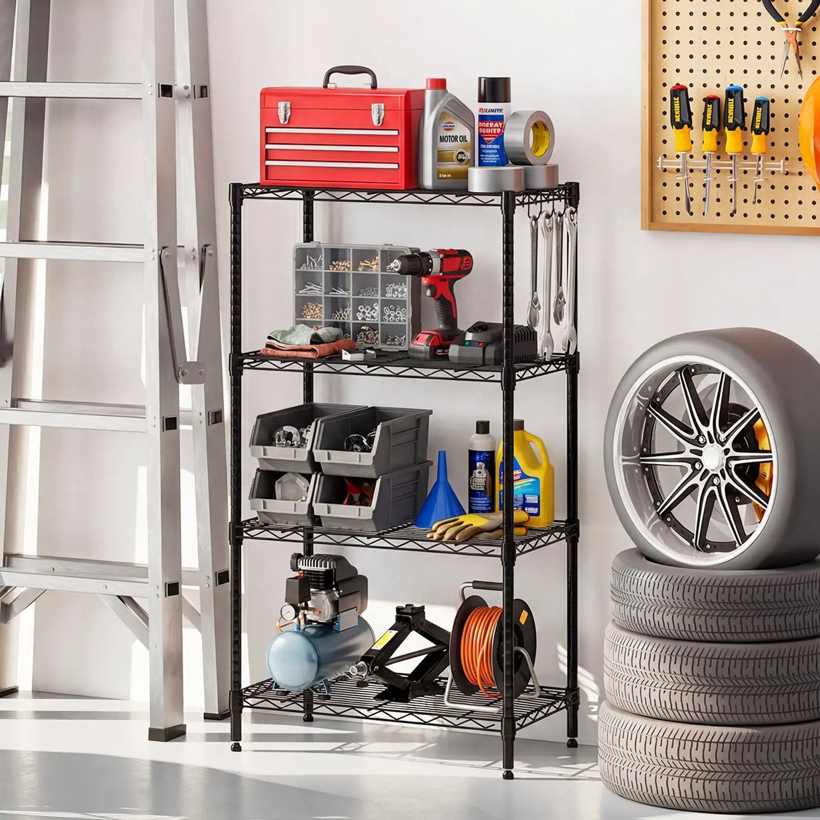4-Tier Metal Storage Shelving Unit Set of 2 with V-Shaped Wire Rack-Black by DirectDeals
