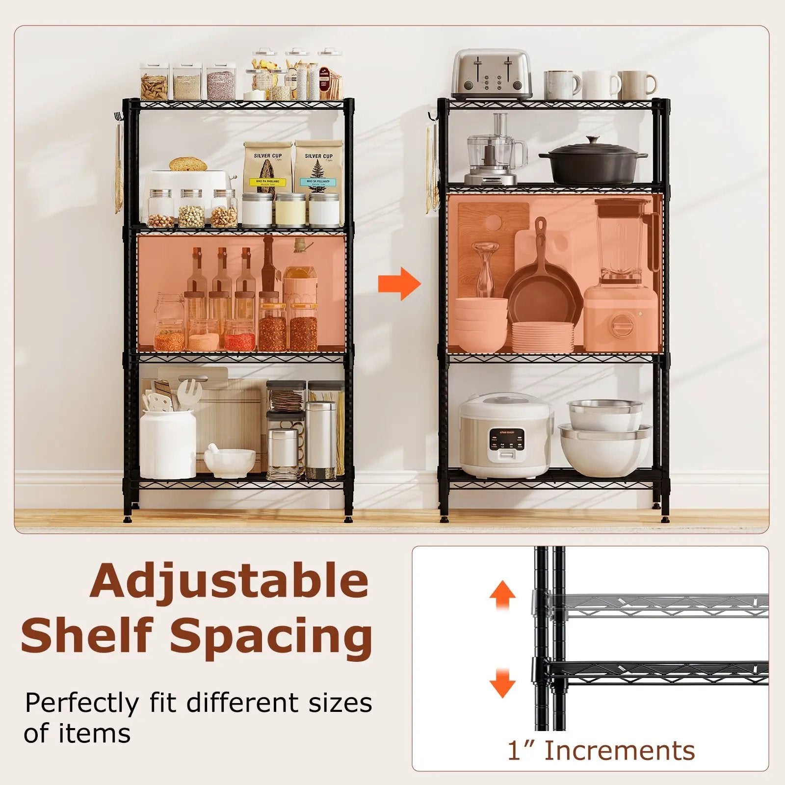 4-Tier Metal Storage Shelving Unit Set of 2 with V-Shaped Wire Rack-Black by DirectDeals