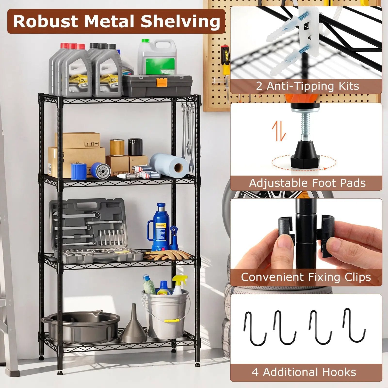 4-Tier Metal Storage Shelving Unit Set of 2 with V-Shaped Wire Rack-Black by DirectDeals