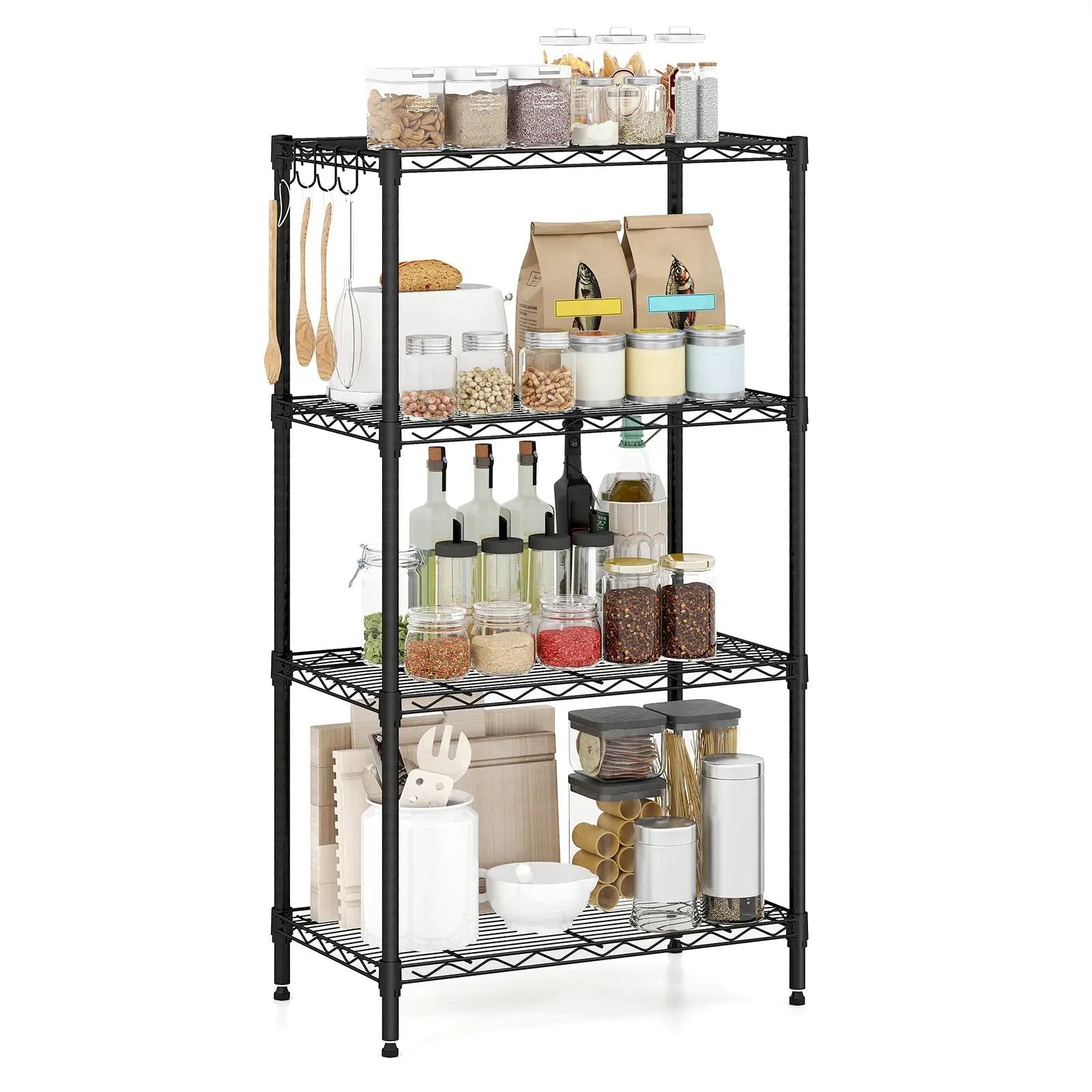 4-Tier Metal Storage Shelving Unit with V-Shaped Wire Rack and 600 LBS Capacity-Black by DirectDeals