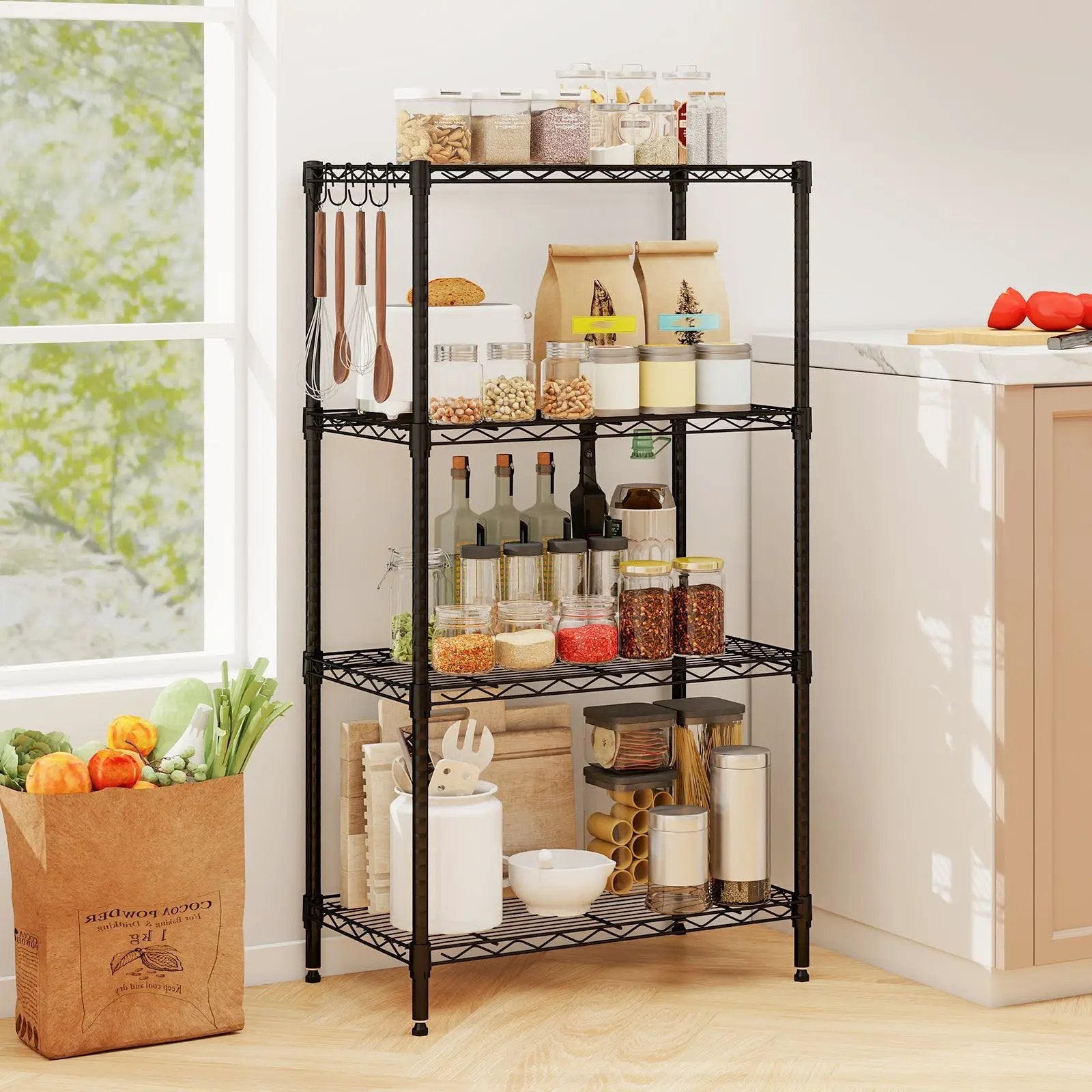 4-Tier Metal Storage Shelving Unit with V-Shaped Wire Rack and 600 LBS Capacity-Black by DirectDeals