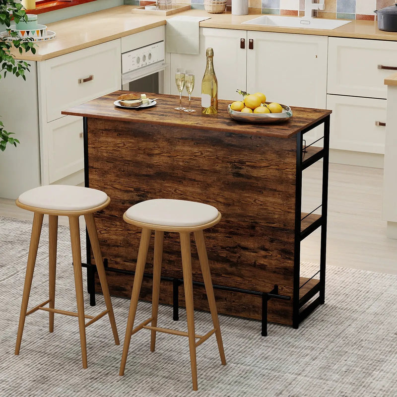4-Tier Mini Bar Kitchen Island with Footrest and Wine Rack-Coffee by DirectDeals
