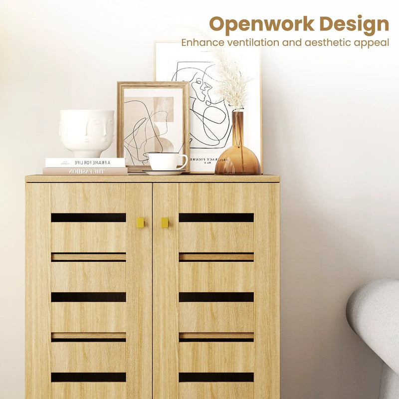 4-Tier Modern Freestanding Wooden Shoe Cabinet with Doors and Removable Shelves-Oak by DirectDeals
