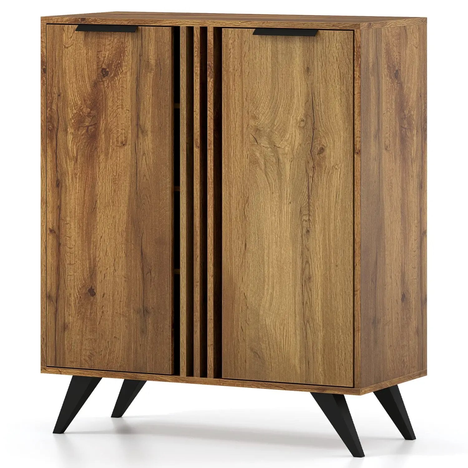 4-Tier Shoe Cabinet with 2 Doors - Natural Wood Finish by DirectDeals