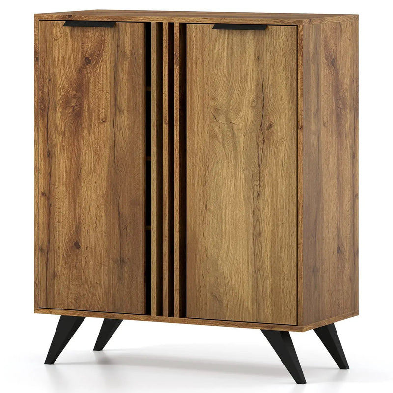 4-Tier Shoe Cabinet with 2 Doors - Natural Wood Finish by DirectDeals