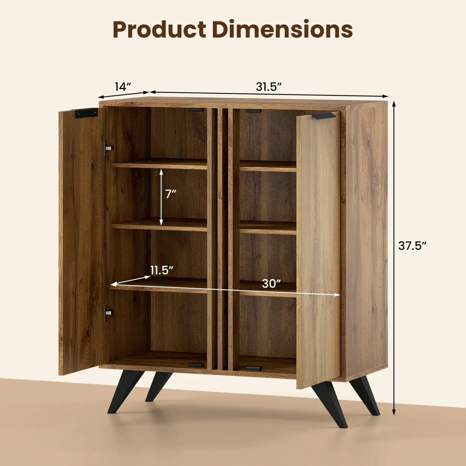 4-Tier Shoe Cabinet with 2 Doors - Natural Wood Finish by DirectDeals