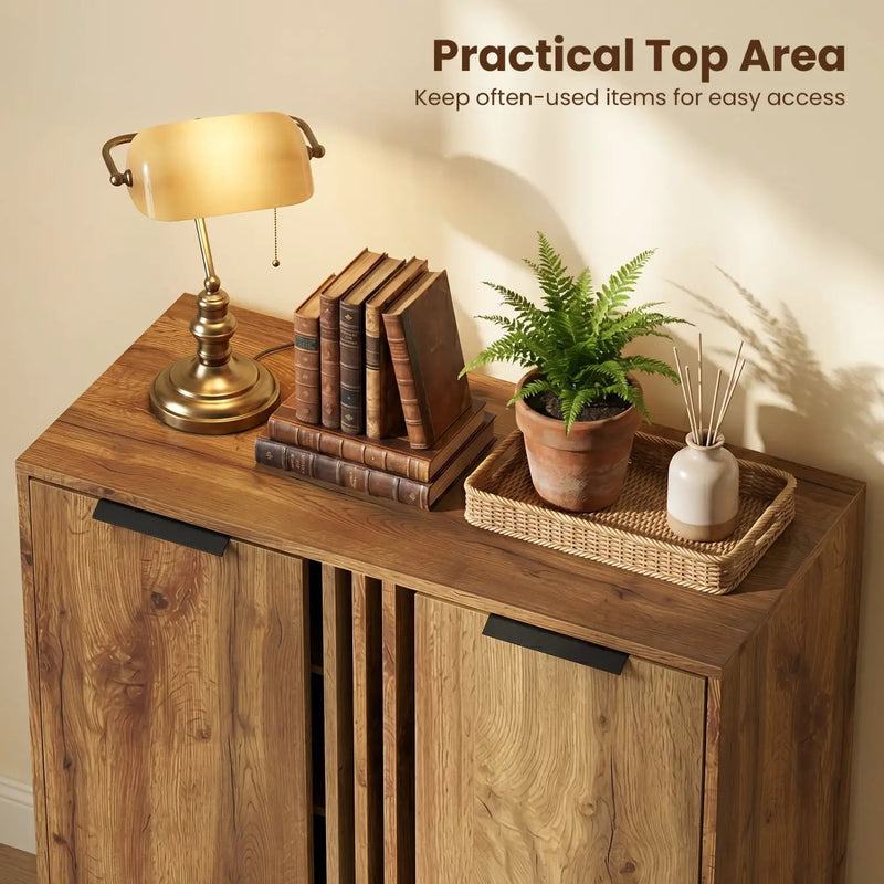 4-Tier Shoe Cabinet with 2 Doors - Natural Wood Finish by DirectDeals