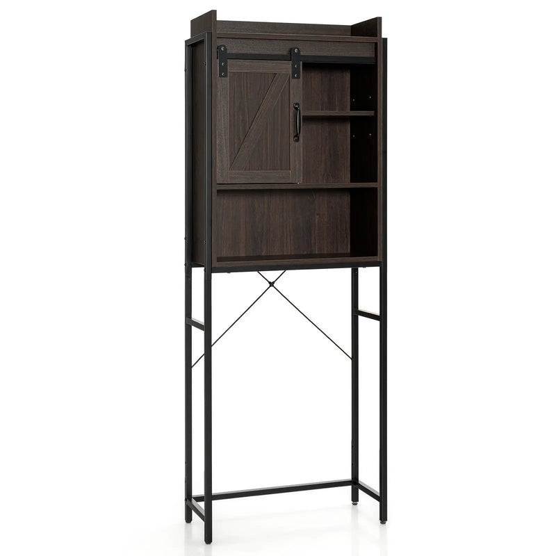 4-Tier Multifunctional Toilet Sorage Cabinet with Adjustable Shelf and Sliding Barn Door by DirectDeals