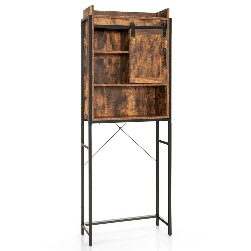 4-Tier Multifunctional Toilet Sorage Cabinet with Adjustable Shelf and Sliding Barn Door by DirectDeals