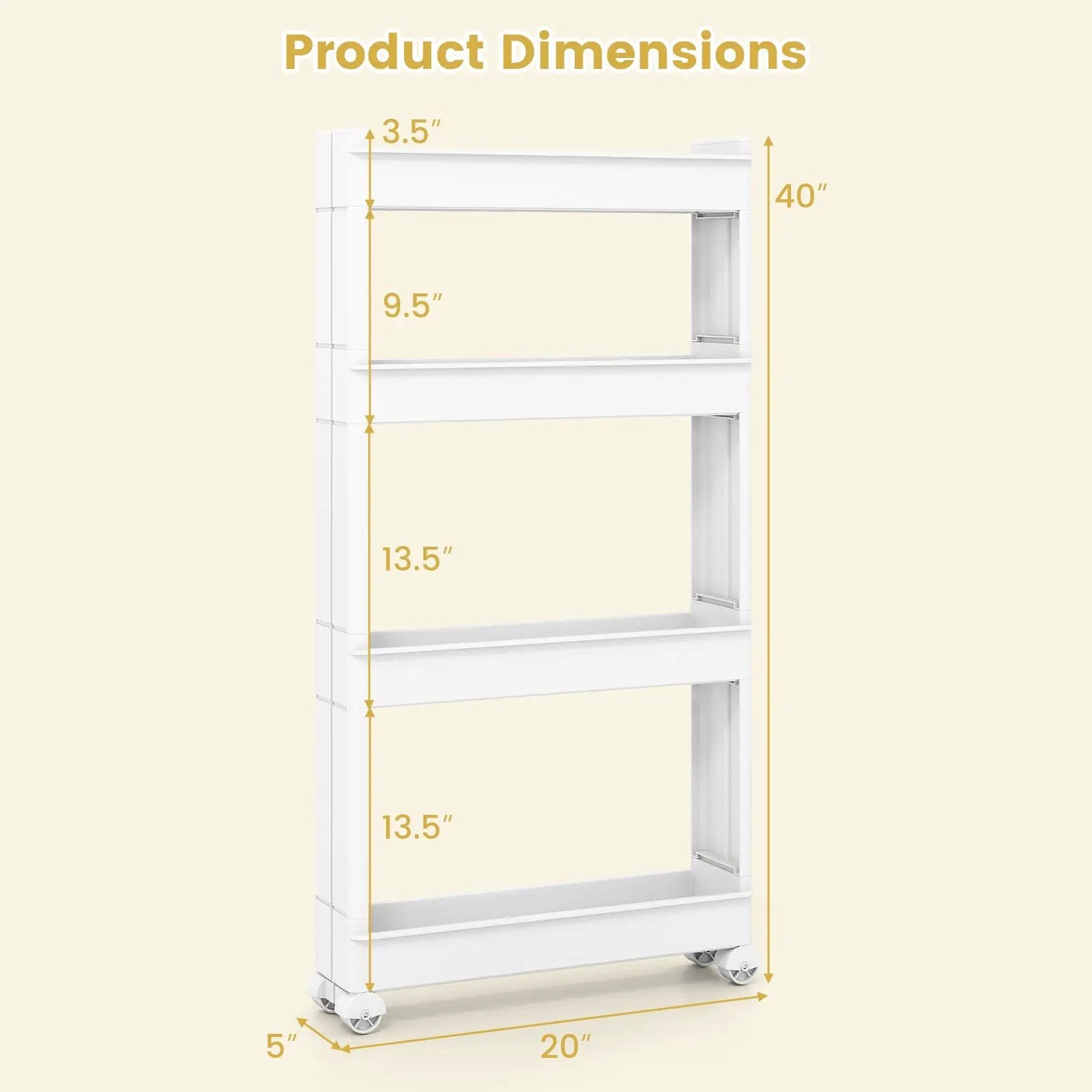 4-Tier Multifunctional Slim Storage Trolley with Detachable Trays-White by DirectDeals