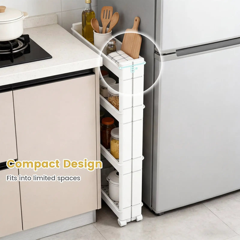 4-Tier Multifunctional Slim Storage Trolley with Detachable Trays-White by DirectDeals