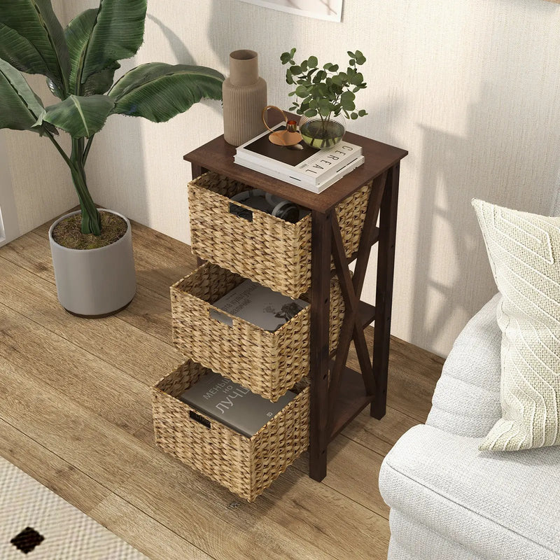 3/4-Tier Nightstand with 2 Seagrass Baskets Narrow X-Design-3 by DirectDeals